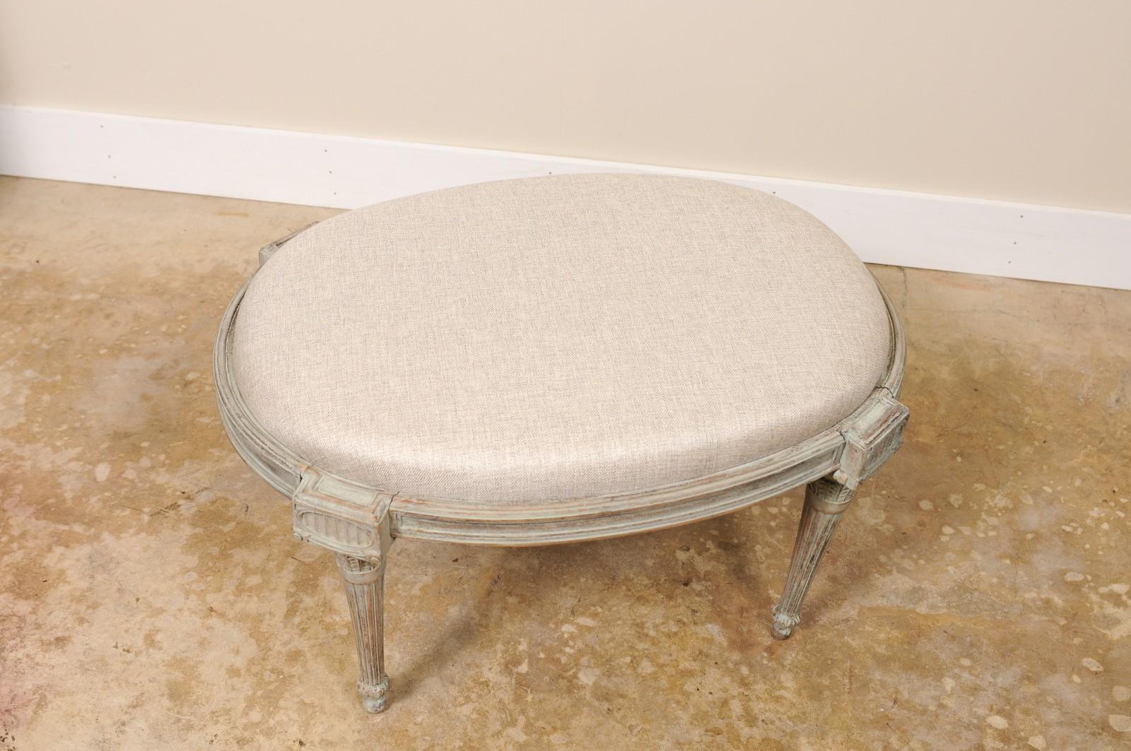 Antique Louis XVI Style Oval Painted Stool or Ottoman Francés en venta