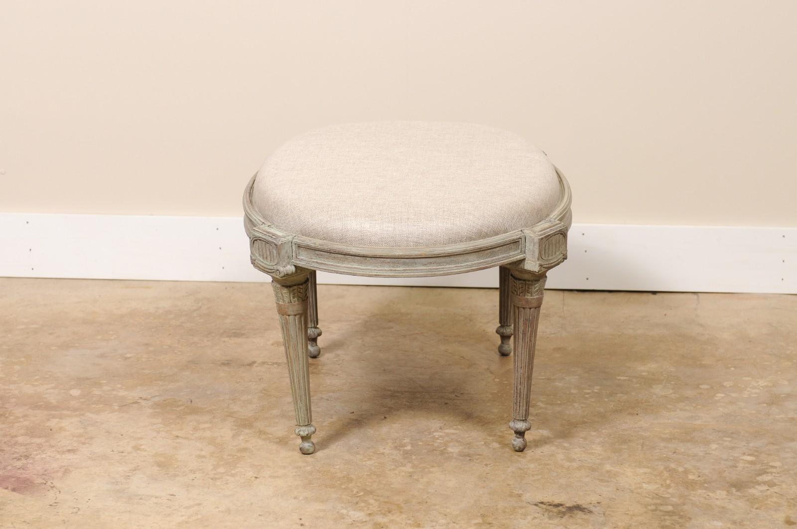 Antique Louis XVI Style Oval Painted Stool or Ottoman en venta 1