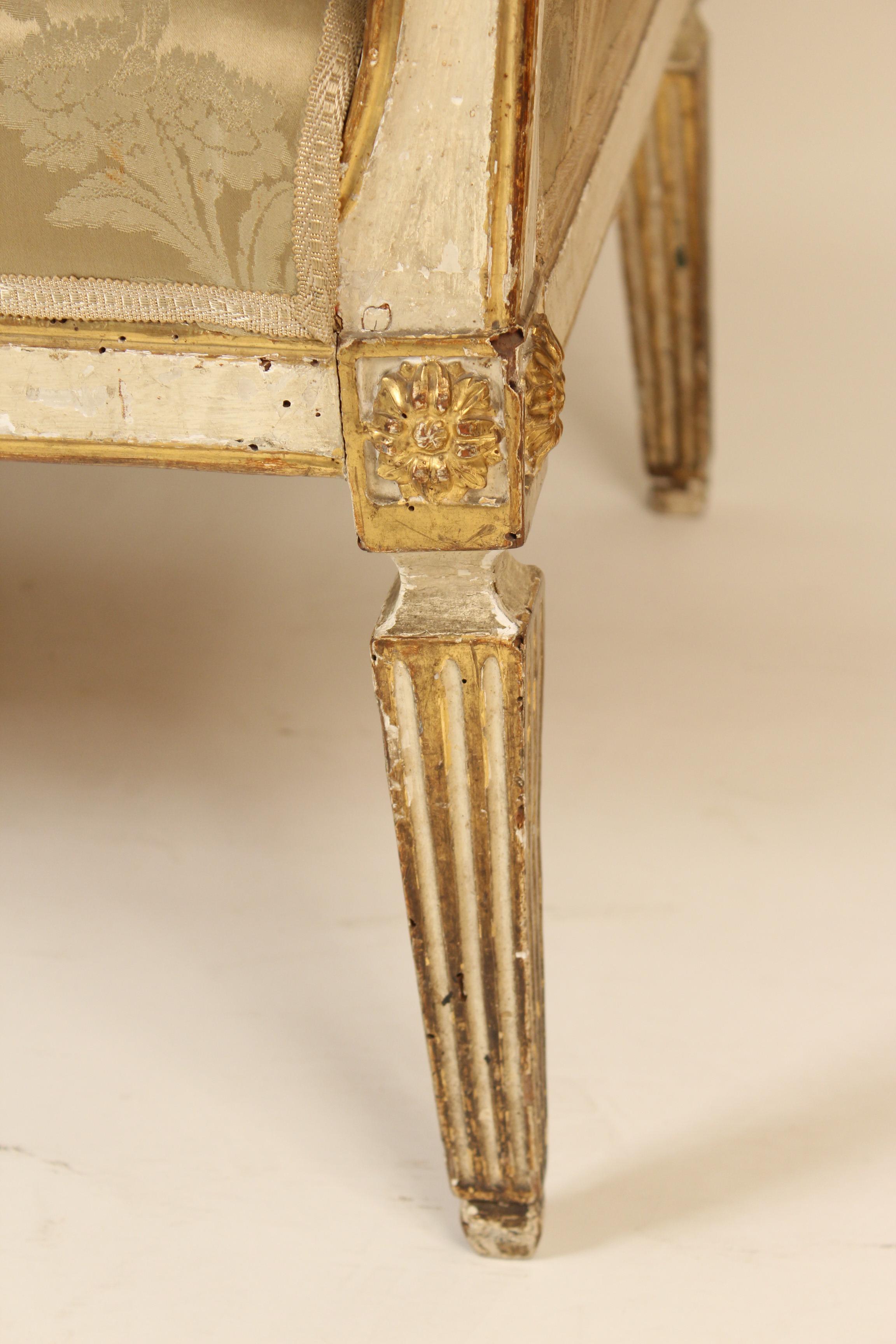 Antique Louis XVI Style Painted and Partial Gilt Settee 5