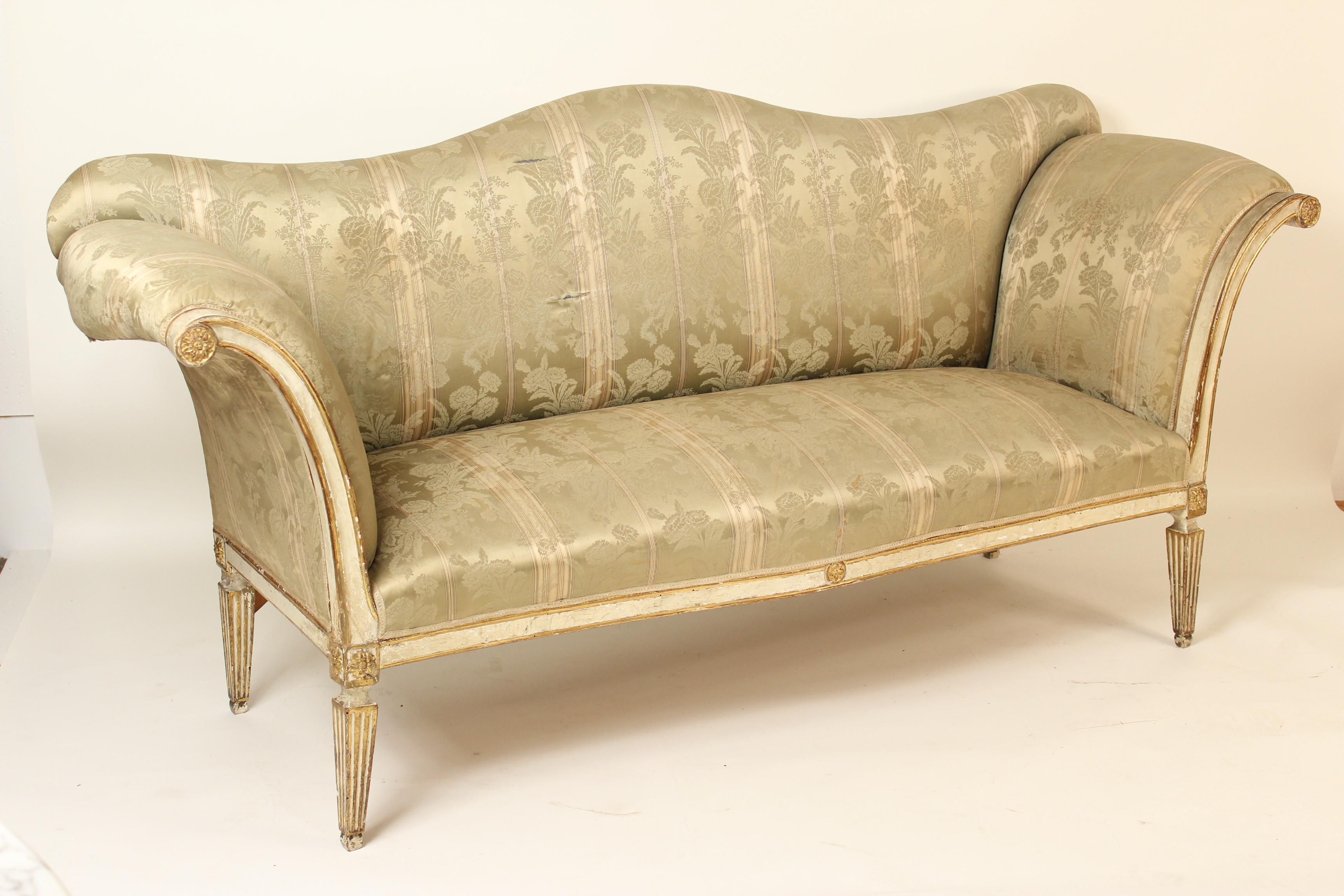 European Antique Louis XVI Style Painted and Partial Gilt Settee