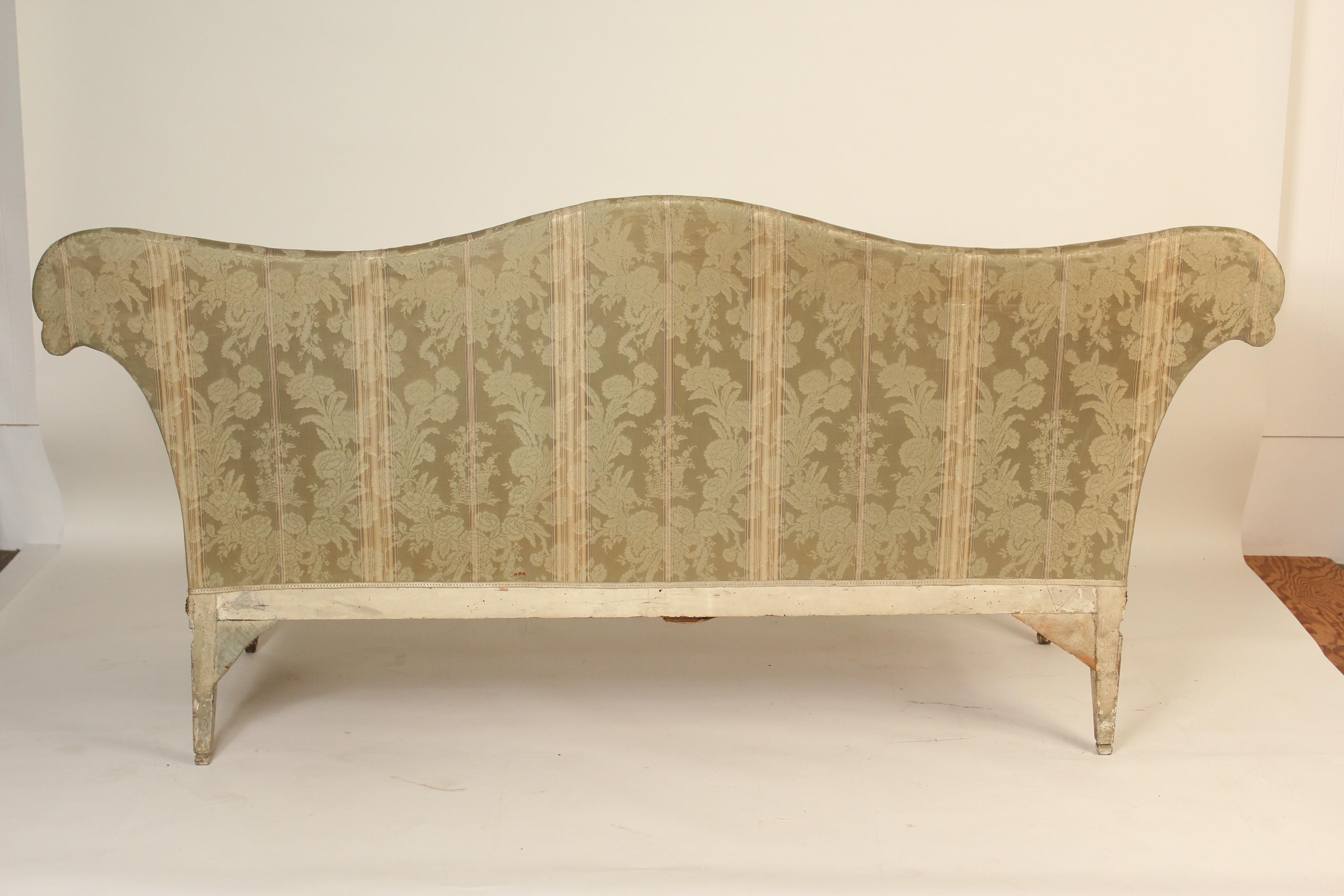 Antique Louis XVI Style Painted and Partial Gilt Settee In Good Condition In Laguna Beach, CA