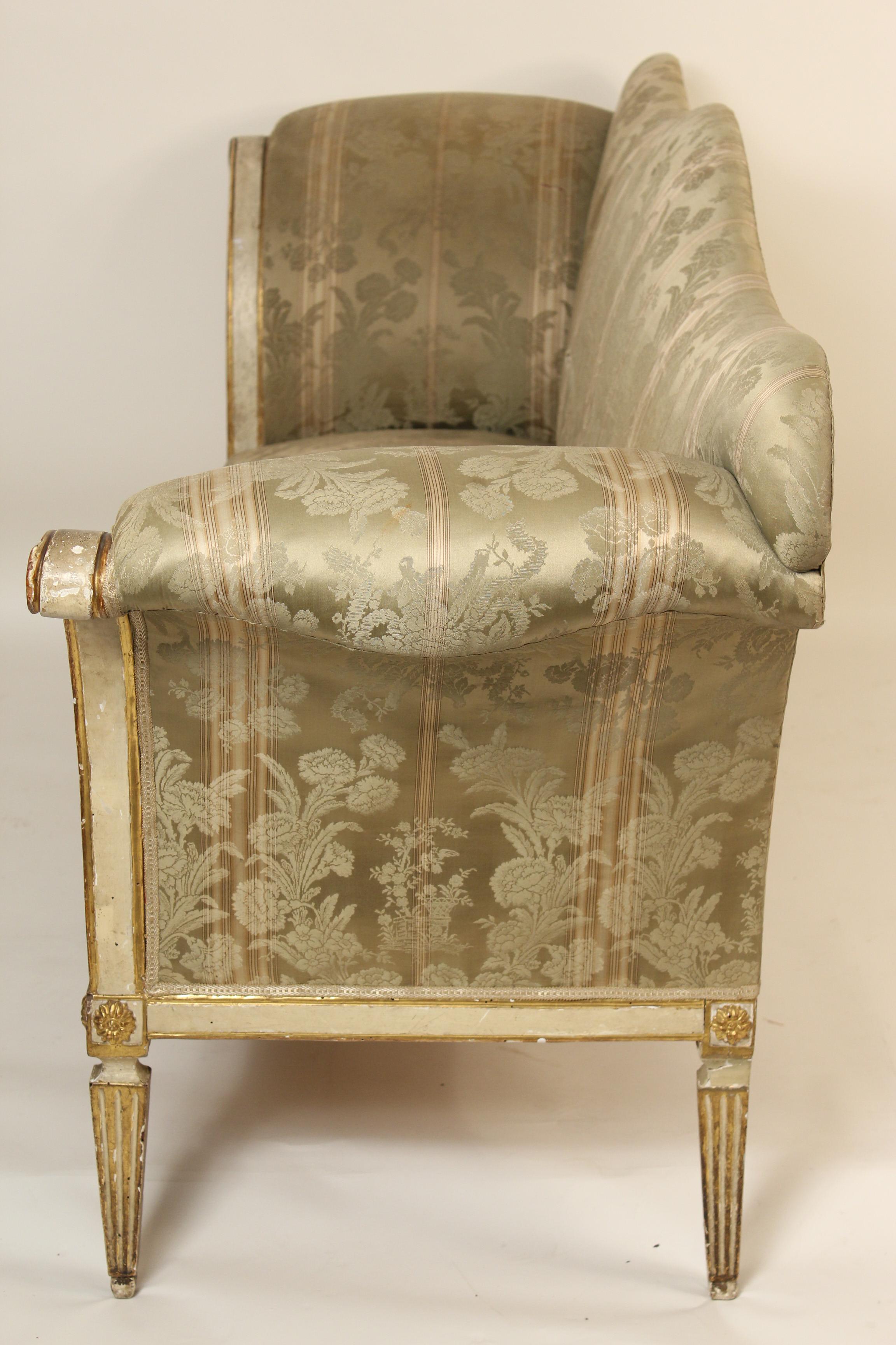 19th Century Antique Louis XVI Style Painted and Partial Gilt Settee