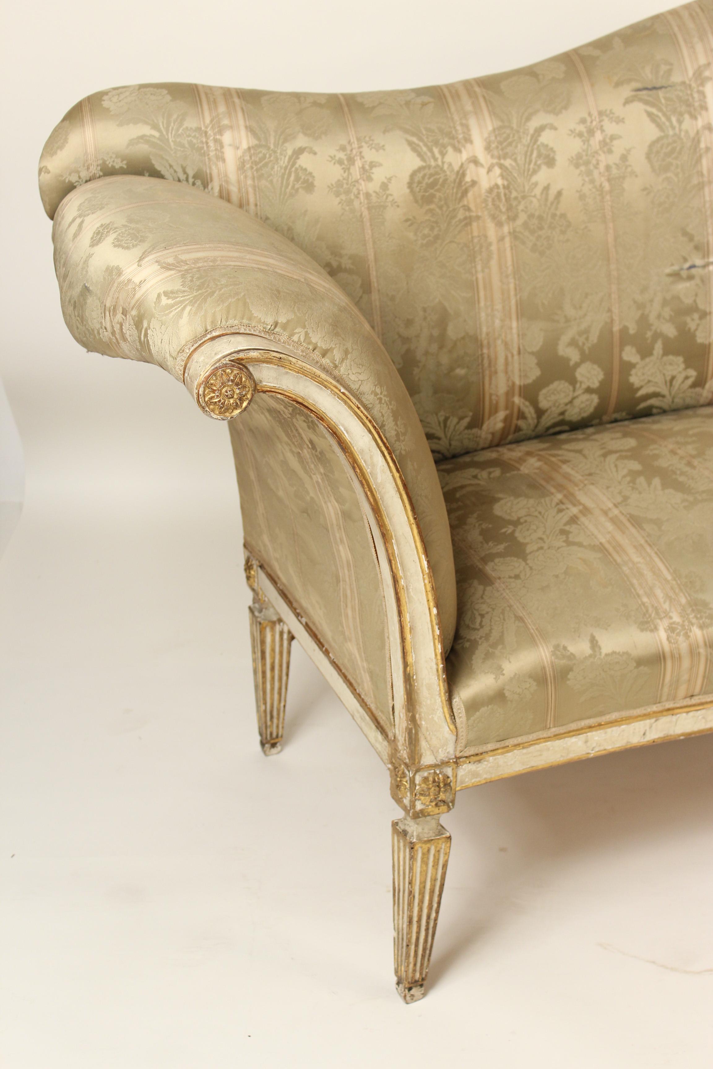 Antique Louis XVI Style Painted and Partial Gilt Settee 1