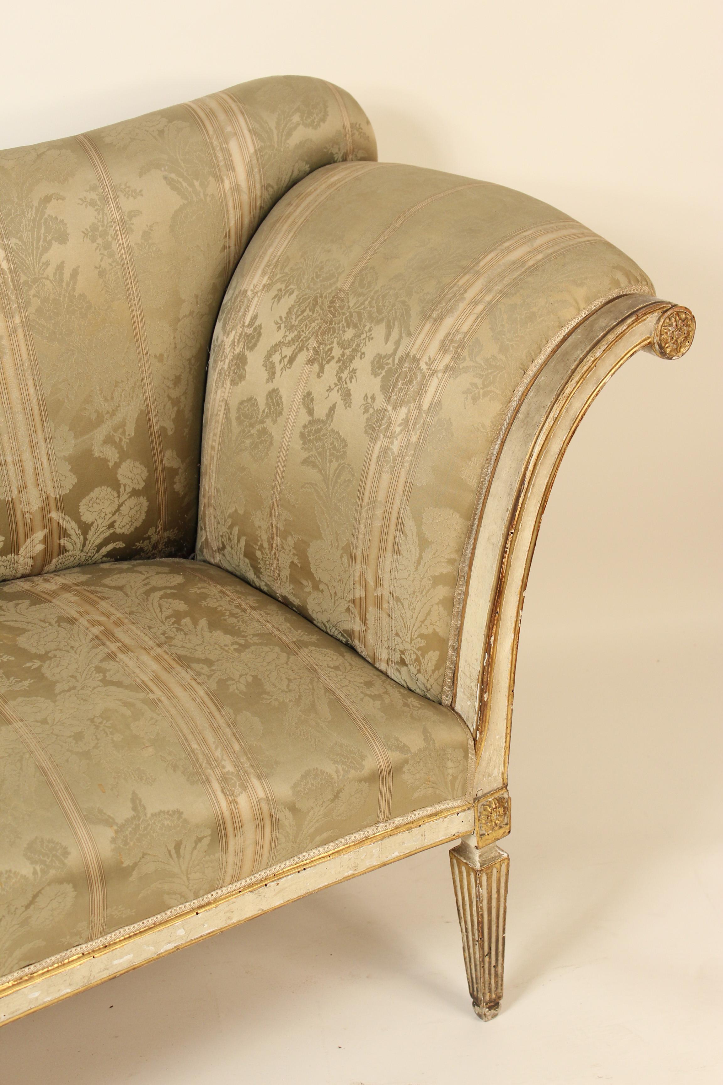 Antique Louis XVI Style Painted and Partial Gilt Settee 2