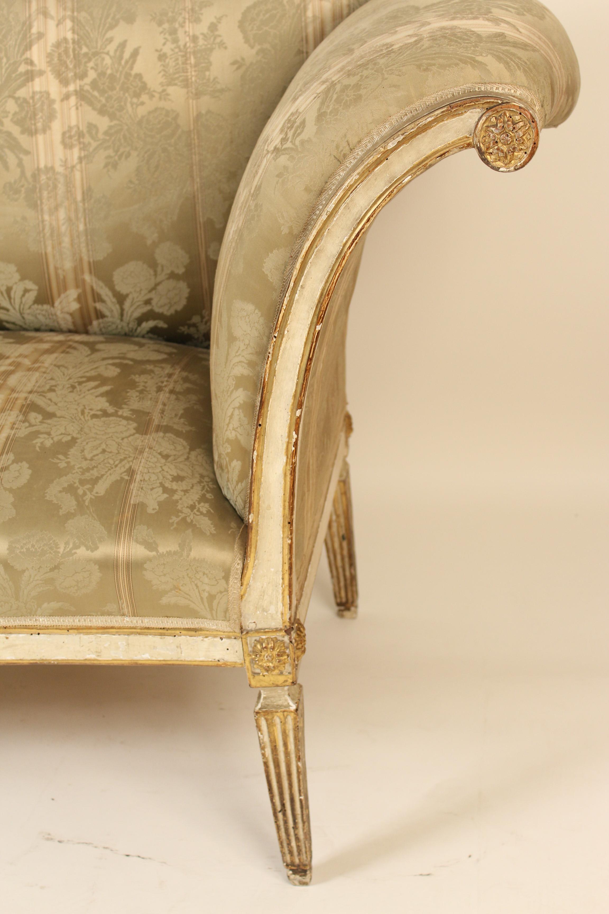 Antique Louis XVI Style Painted and Partial Gilt Settee 4