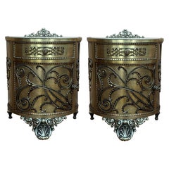 Antique Louis XVI Style Pair of Bronze / Brass Vitrine Cabinets or Nightstands