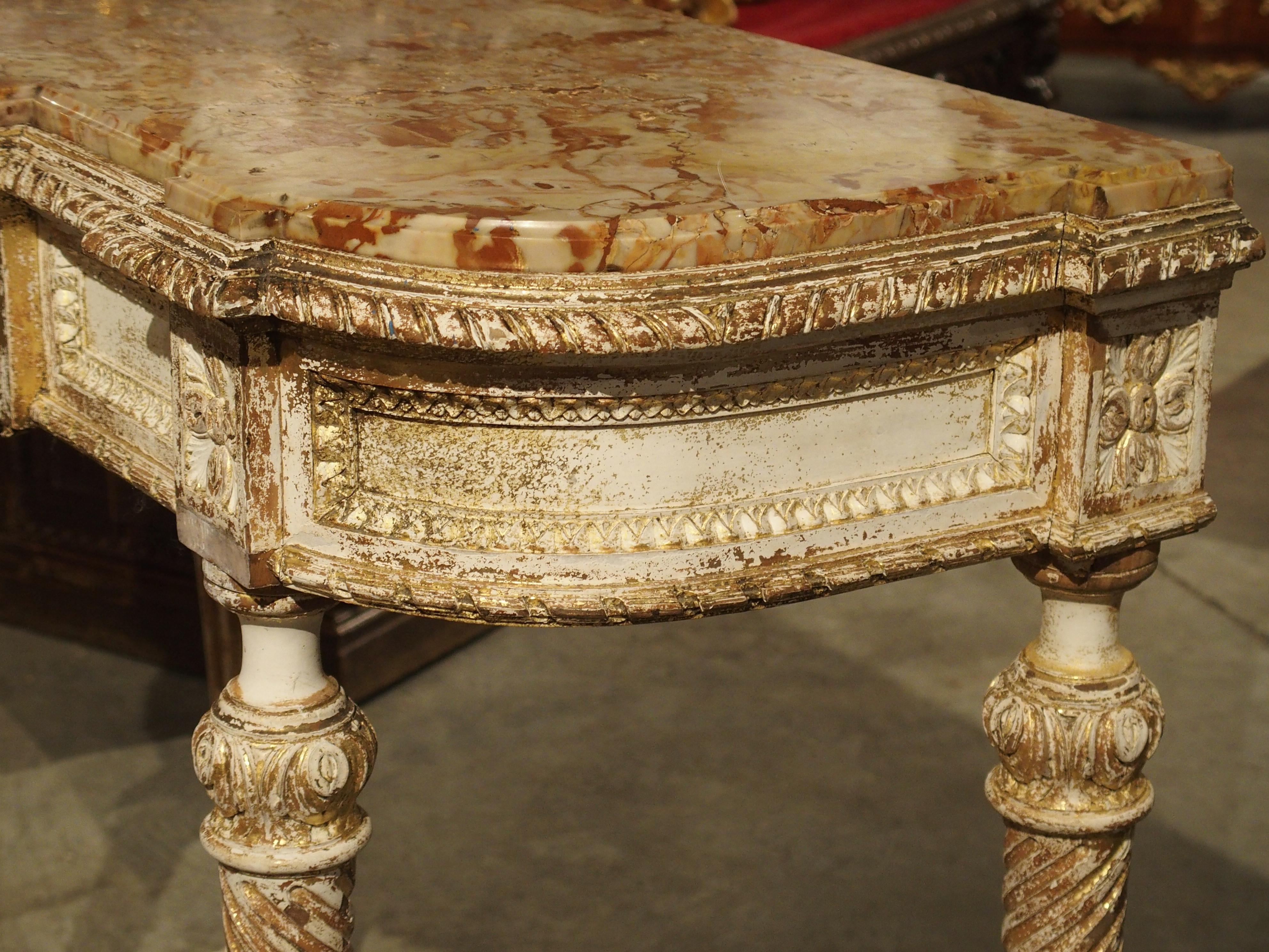 Antique Louis XVI Style Parcel Paint Console Table from France, circa 1870 4