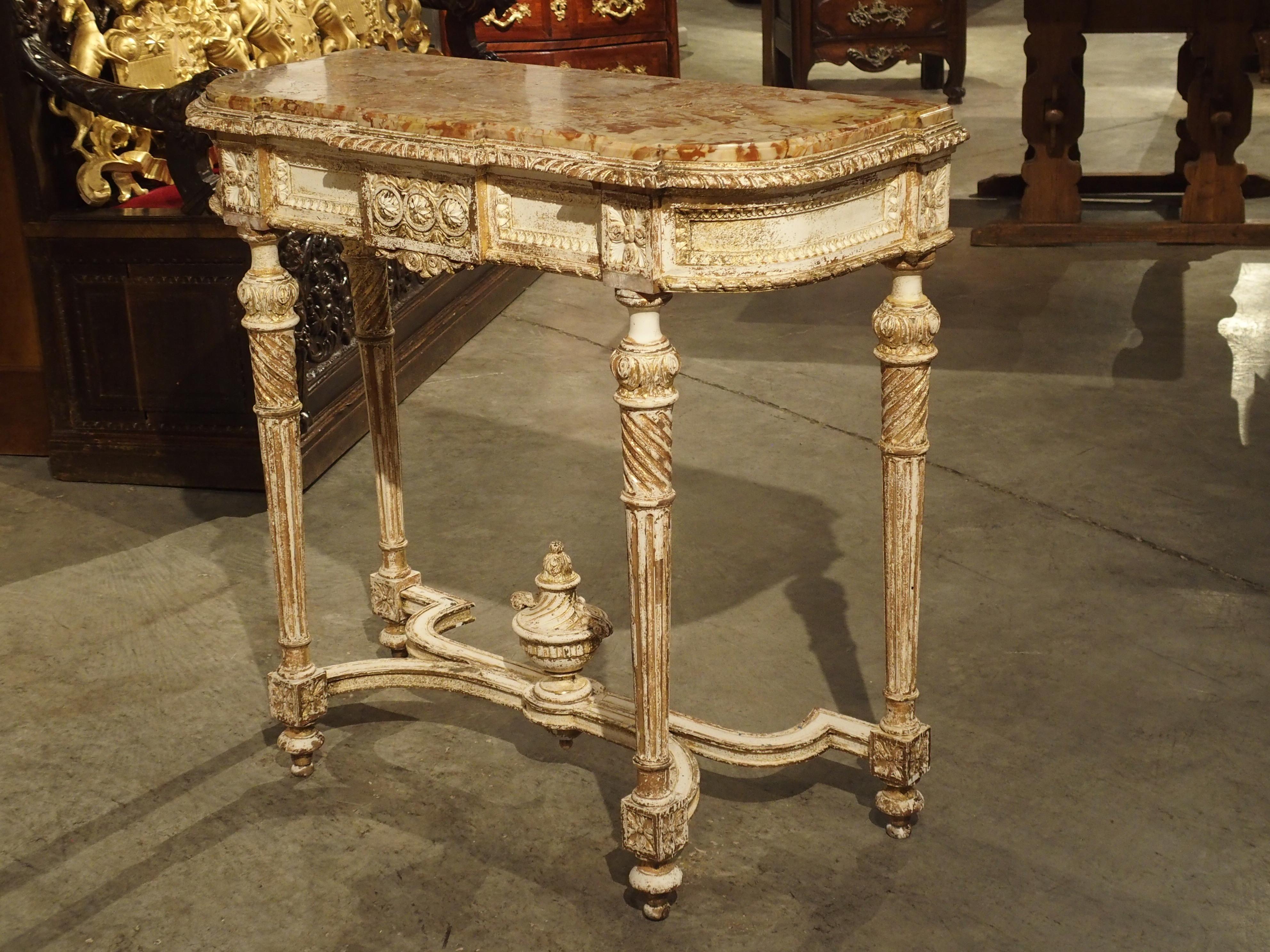 Antique Louis XVI Style Parcel Paint Console Table from France, circa 1870 7