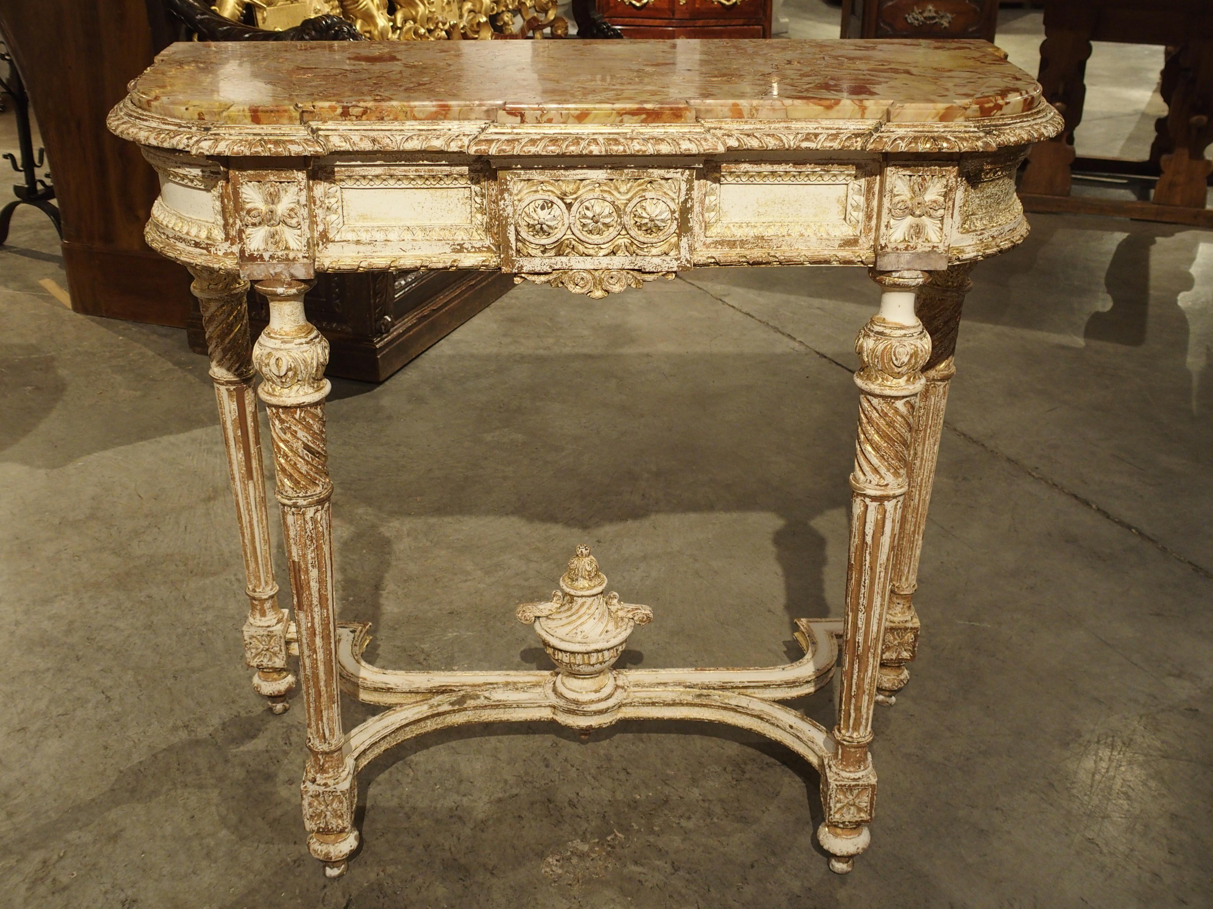 Antique Louis XVI Style Parcel Paint Console Table from France, circa 1870 8