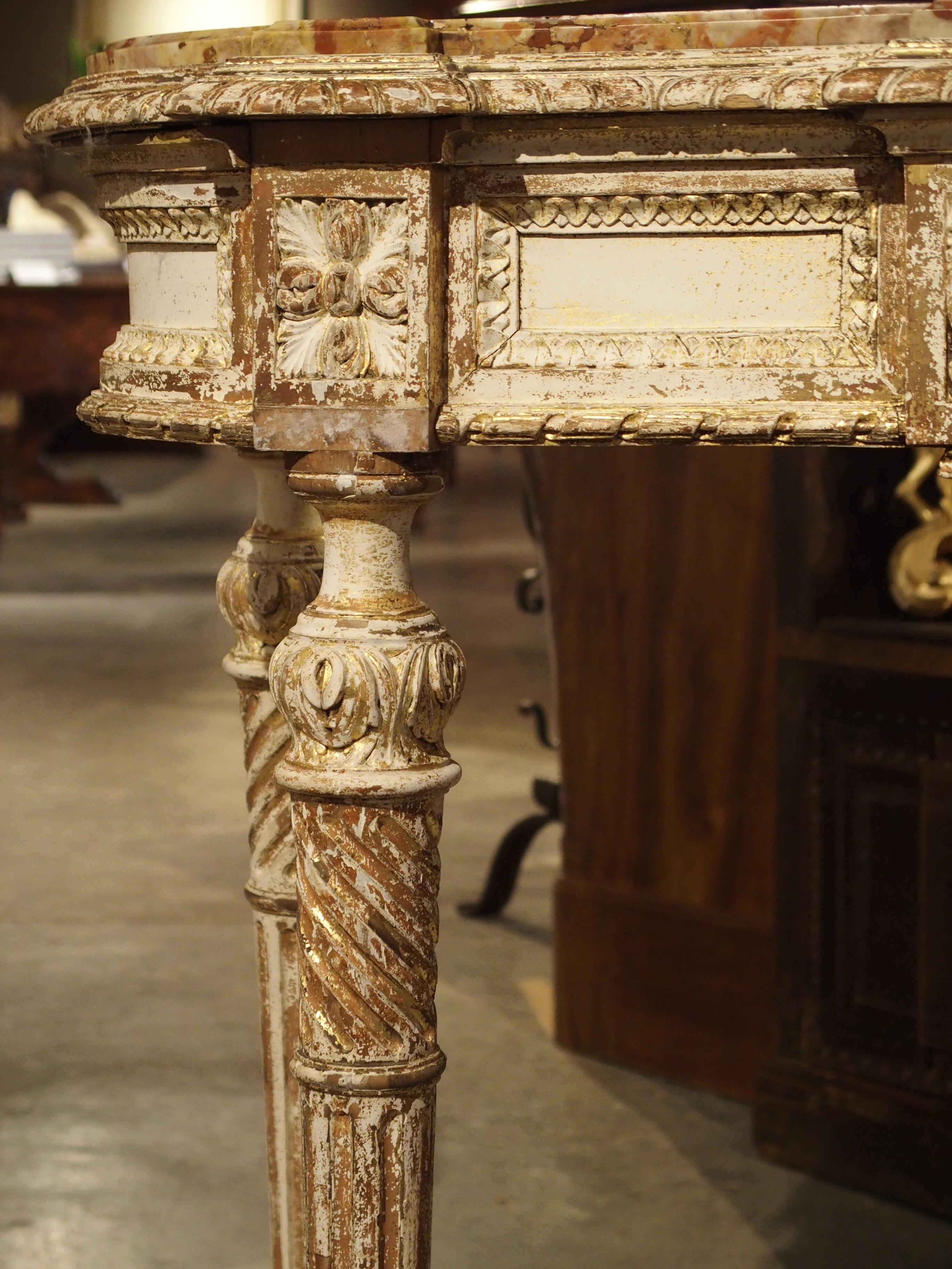 Antique Louis XVI Style Parcel Paint Console Table from France, circa 1870 9