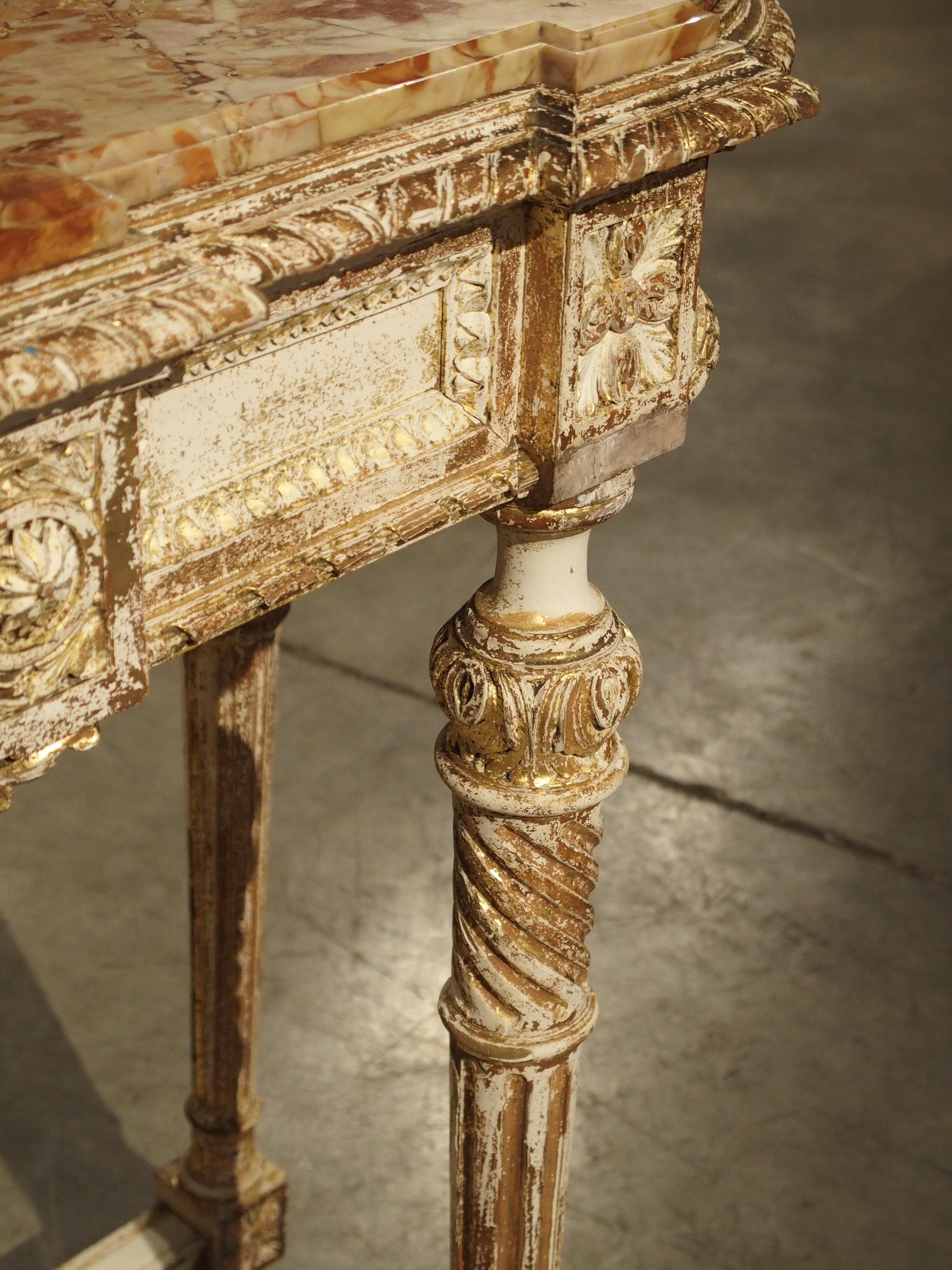 Antique Louis XVI Style Parcel Paint Console Table from France, circa 1870 In Good Condition In Dallas, TX