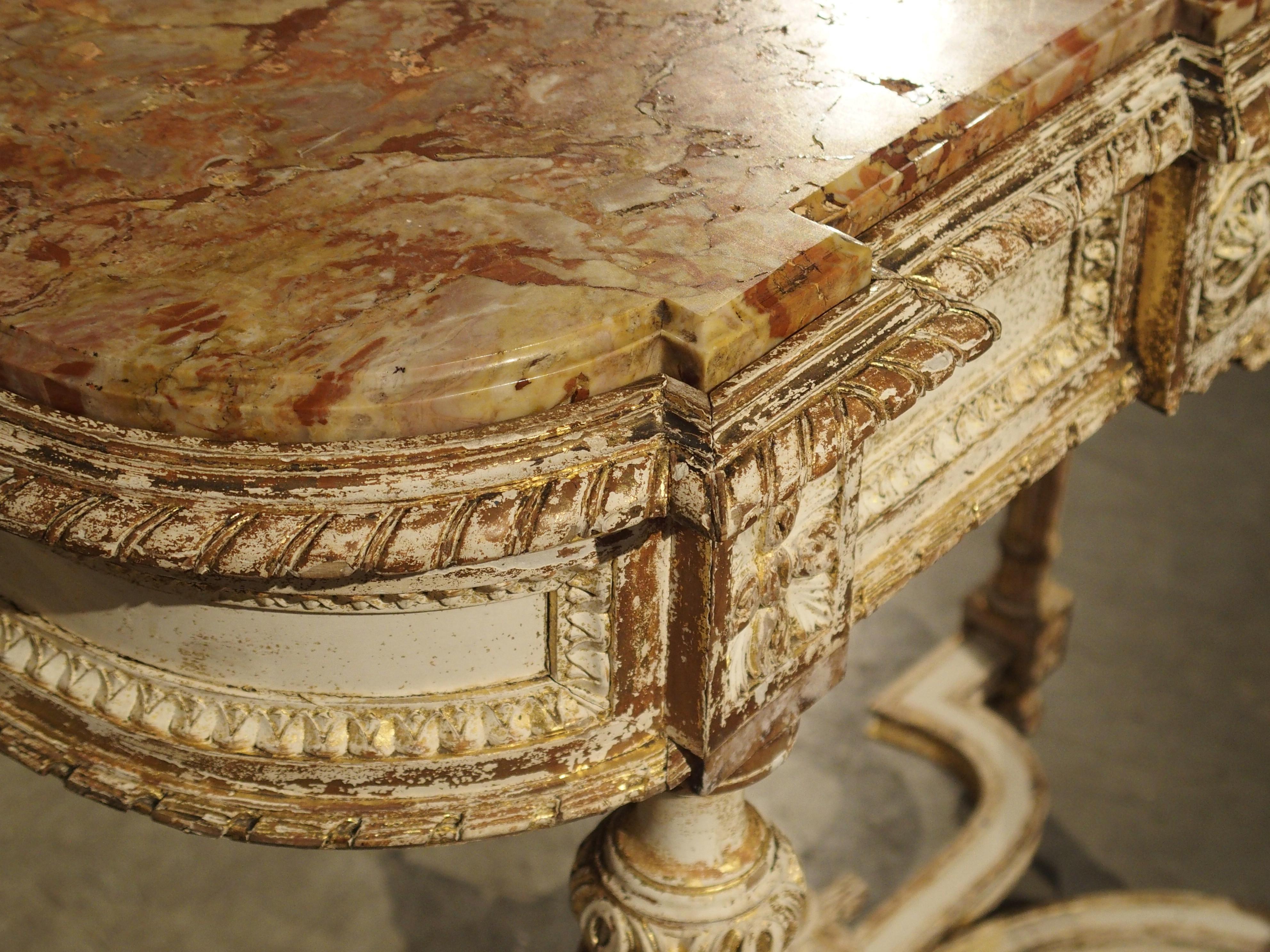 Late 19th Century Antique Louis XVI Style Parcel Paint Console Table from France, circa 1870