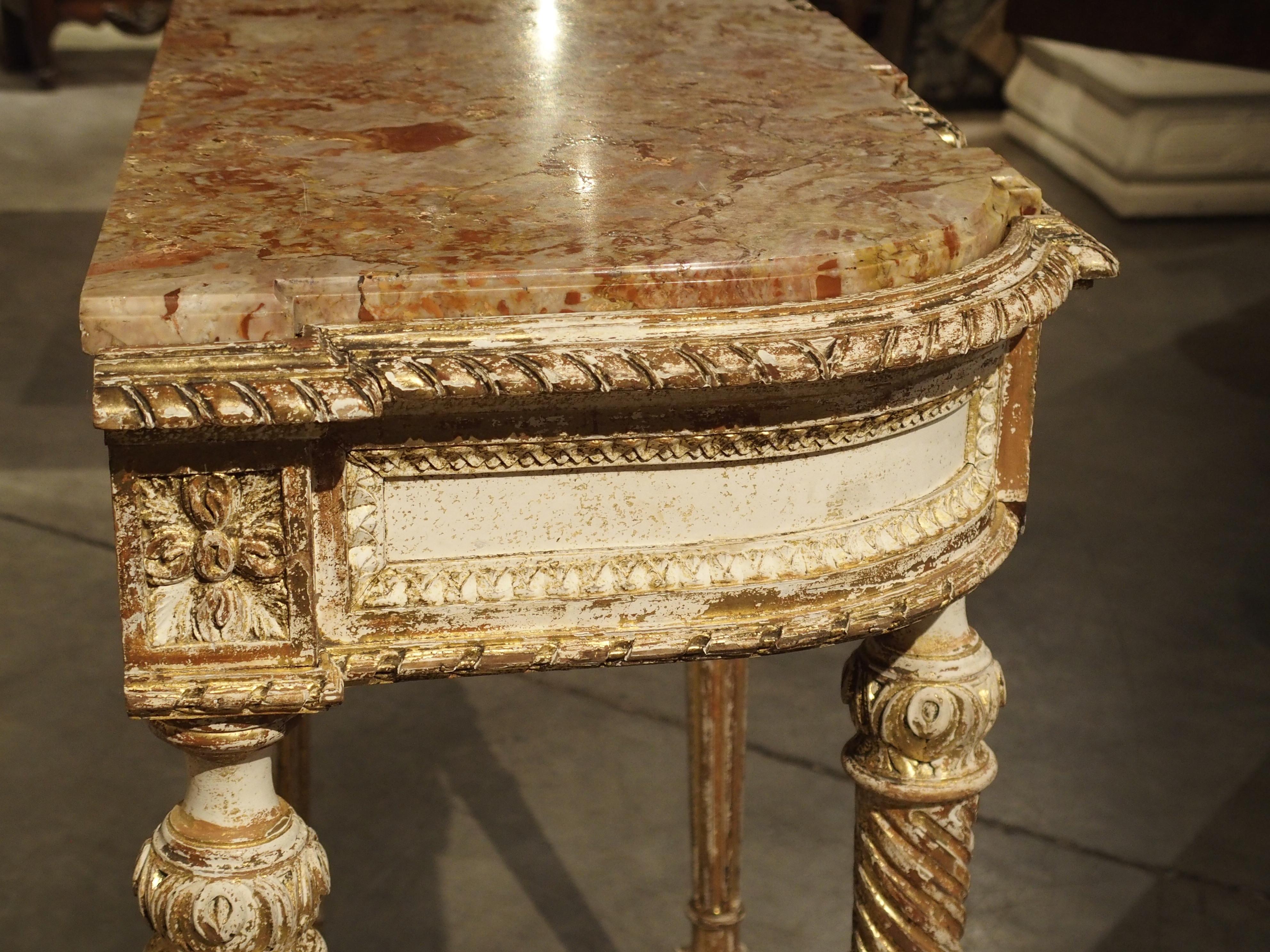 Antique Louis XVI Style Parcel Paint Console Table from France, circa 1870 1