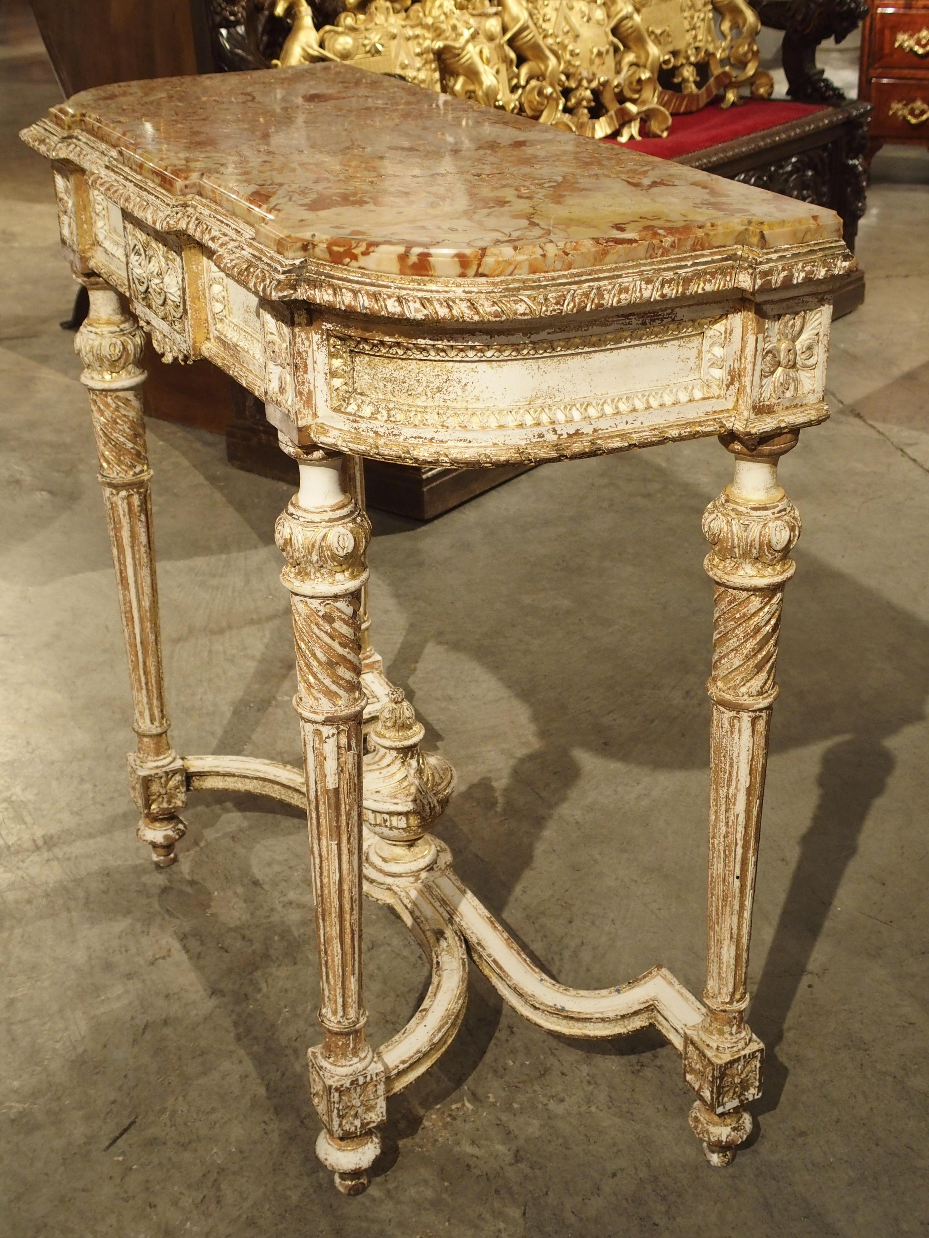 Antique Louis XVI Style Parcel Paint Console Table from France, circa 1870 2