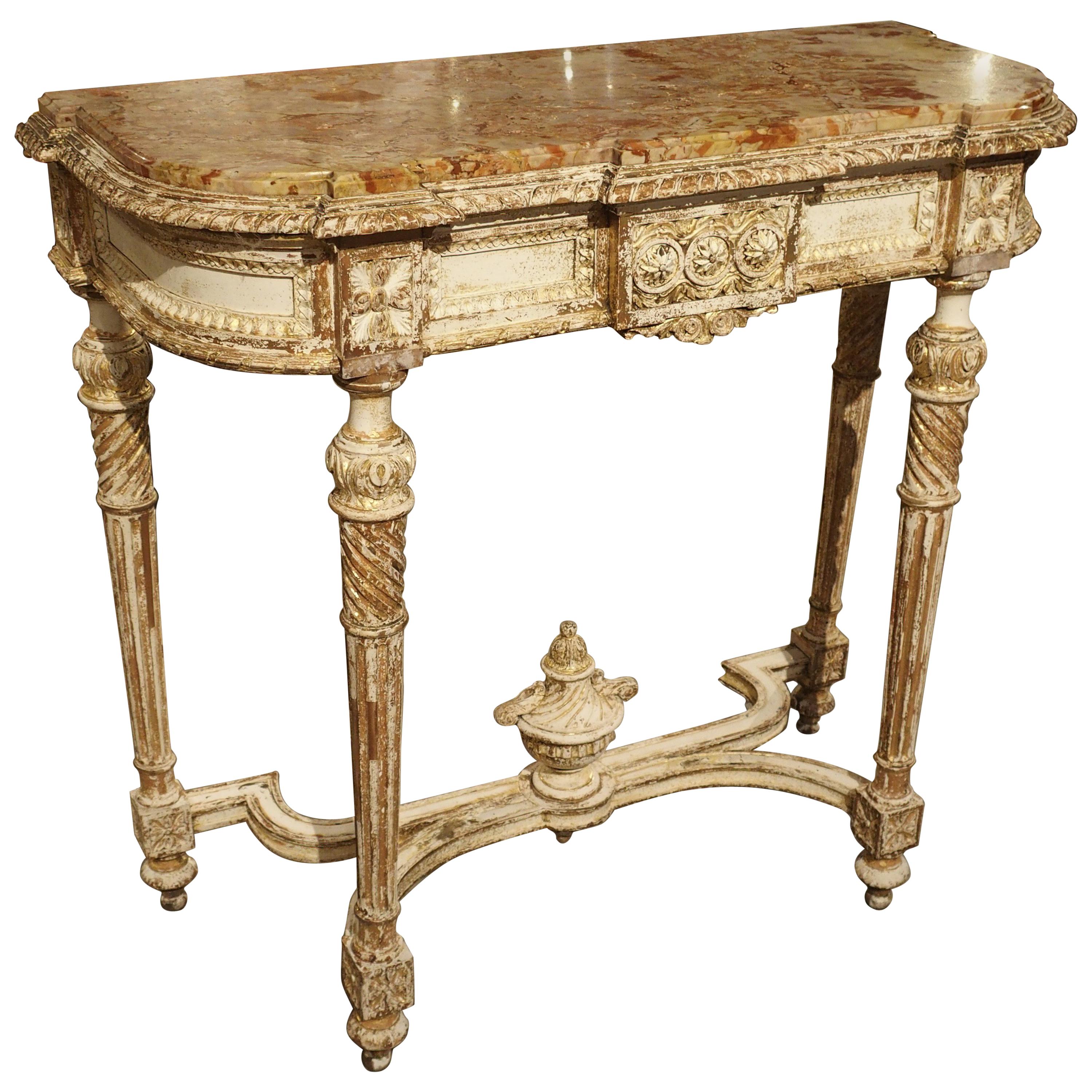 Antique Louis XVI Style Parcel Paint Console Table from France, circa 1870