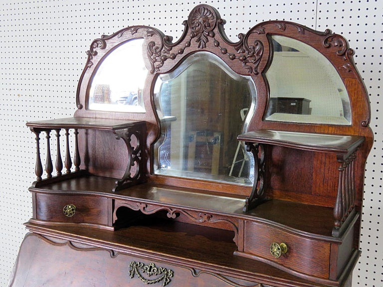 Antique Victorian Quarter Sawn Oak, Antique Oak Secretary Desk With Mirror