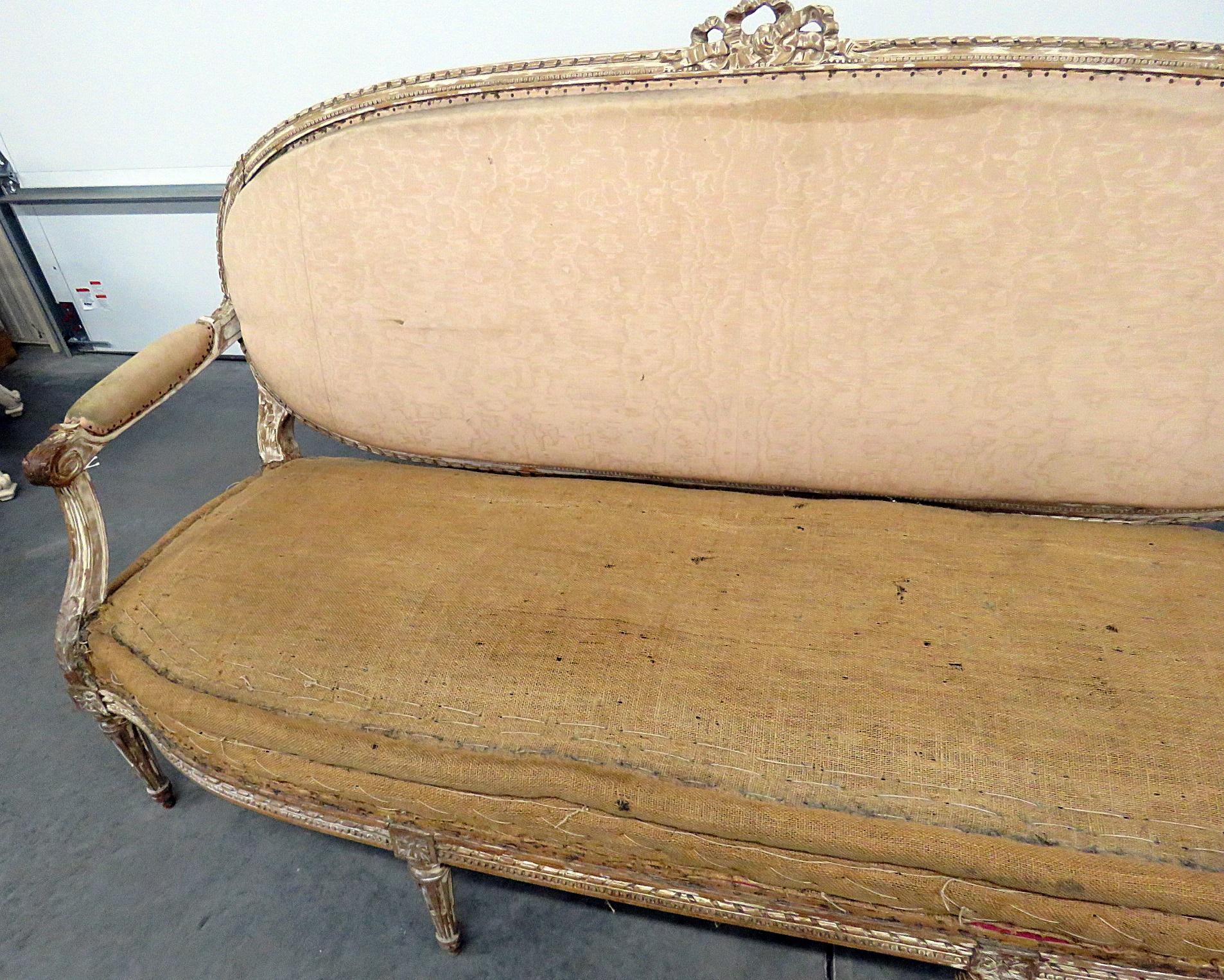 20th Century Antique Distressed Finish Antique Louis XVI Style Sofa Settee Canape
