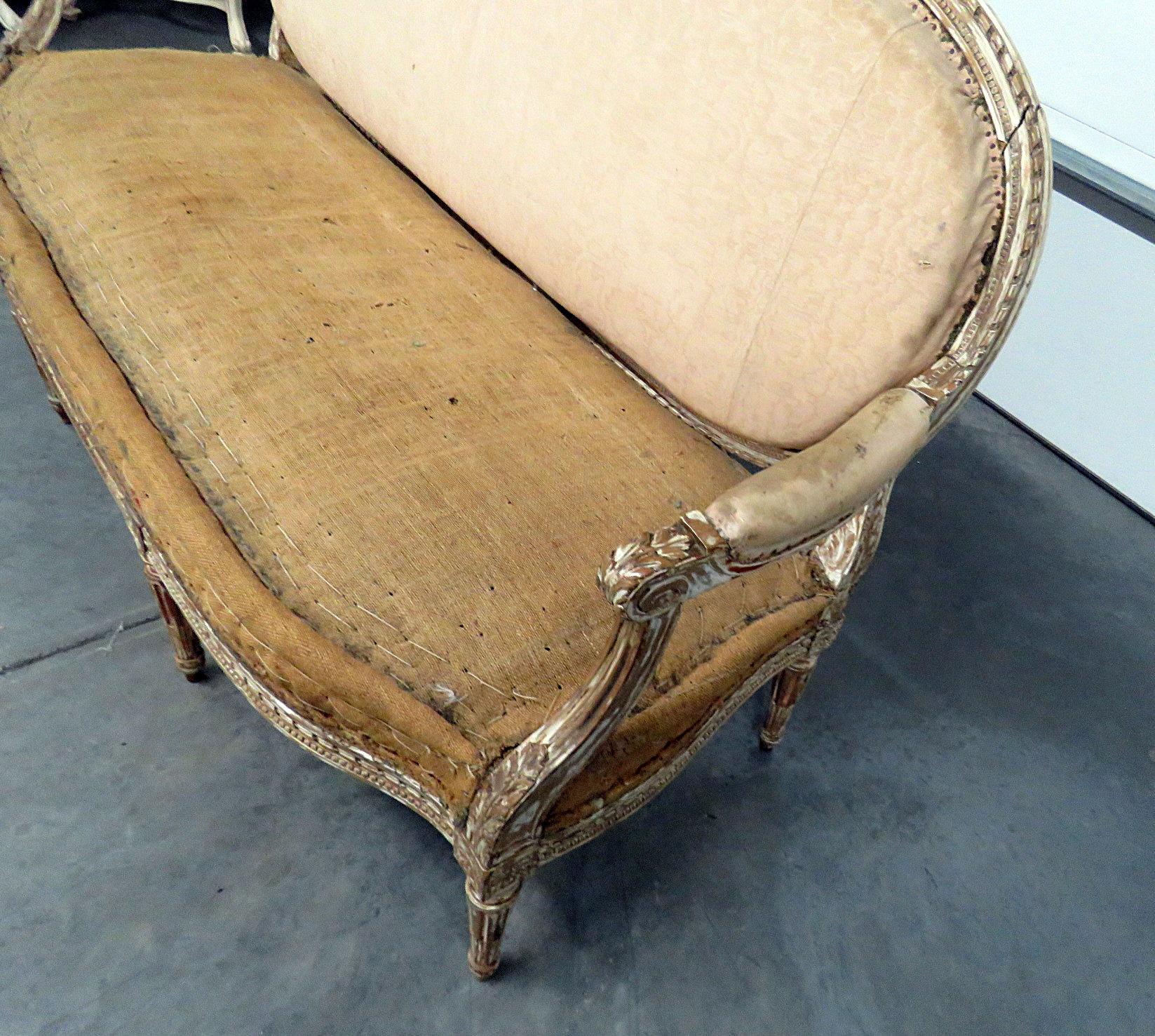 Antique Distressed Finish Antique Louis XVI Style Sofa Settee Canape 1