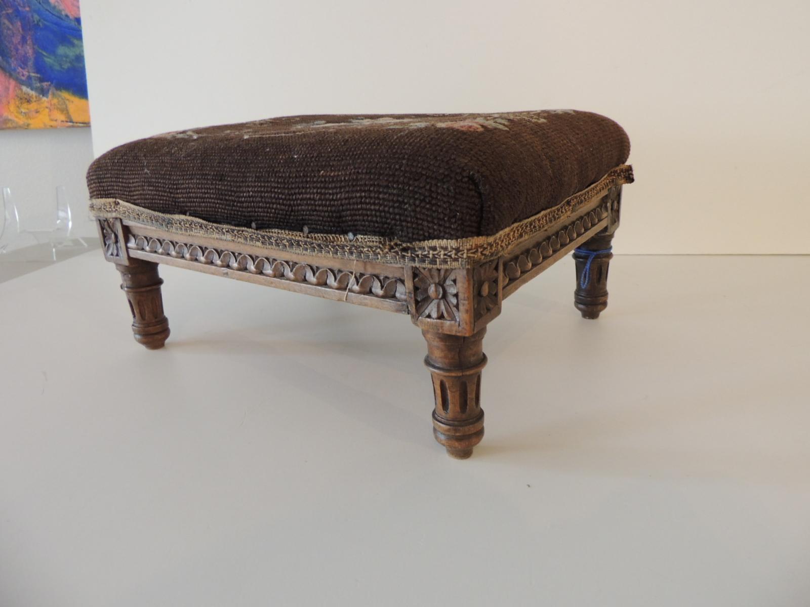 French Antique Louis XVI Style Tapestry Upholstered Footstool