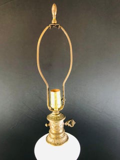 Antique Louis XVI Style White Opaline Glass and Bronze Table Lamp