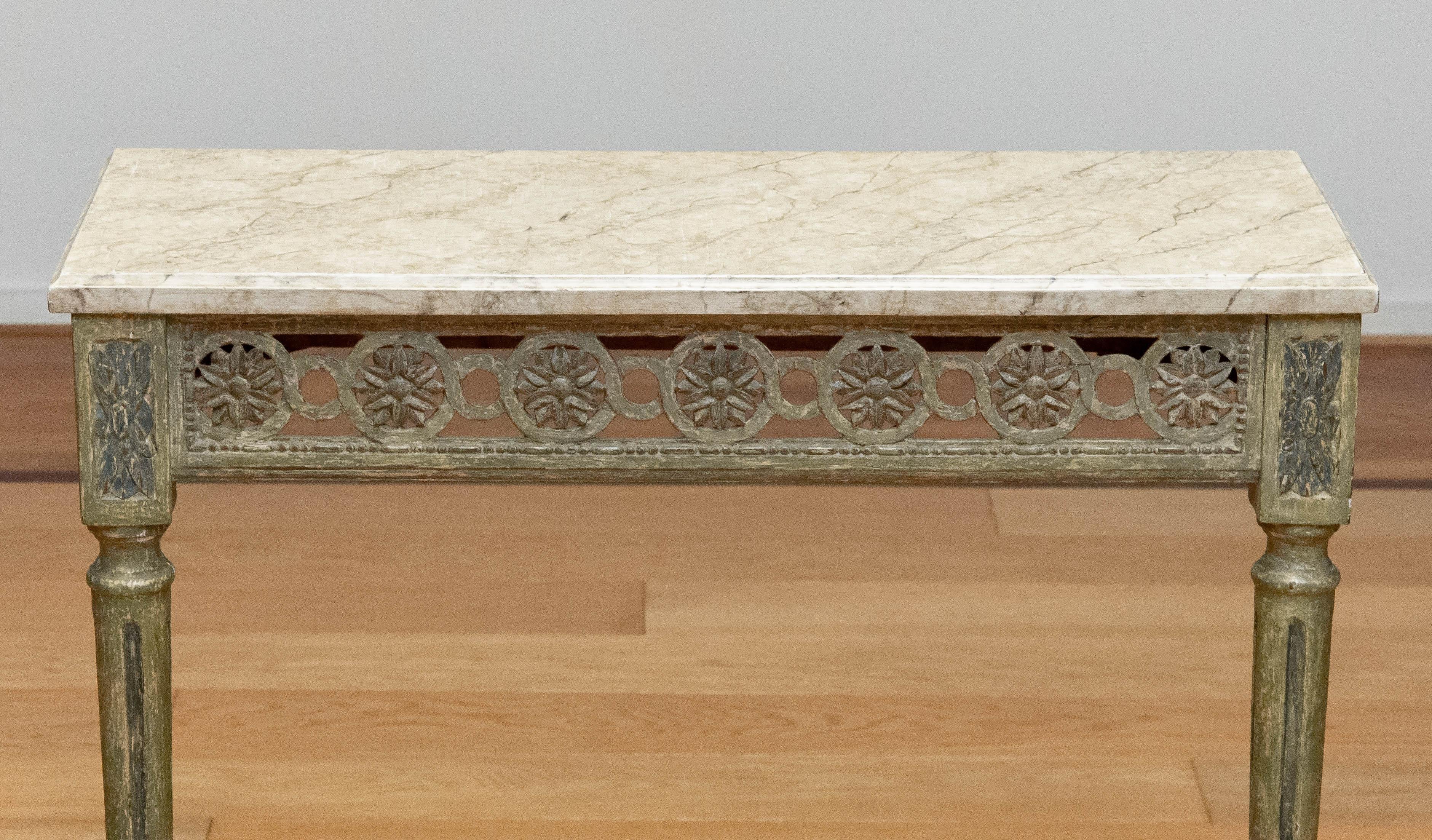 Antique Louis XVI Swedish Painted Console From Early 18th Century Marble Painted In Fair Condition For Sale In Silvolde, Gelderland