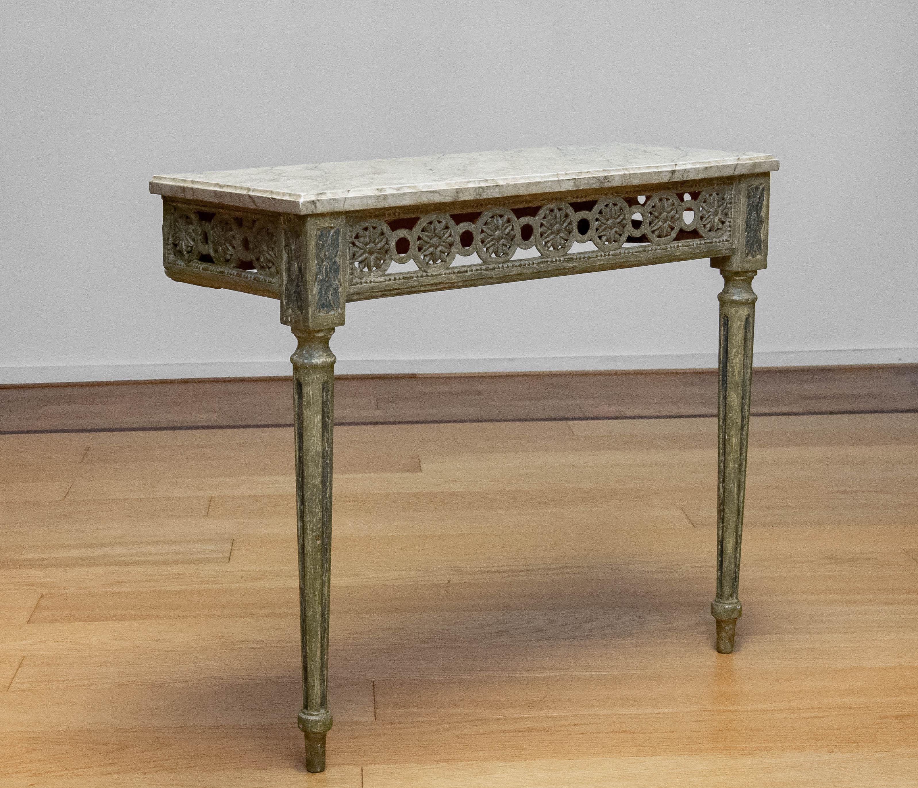 Beech Antique Louis XVI Swedish Painted Console From Early 18th Century Marble Painted For Sale