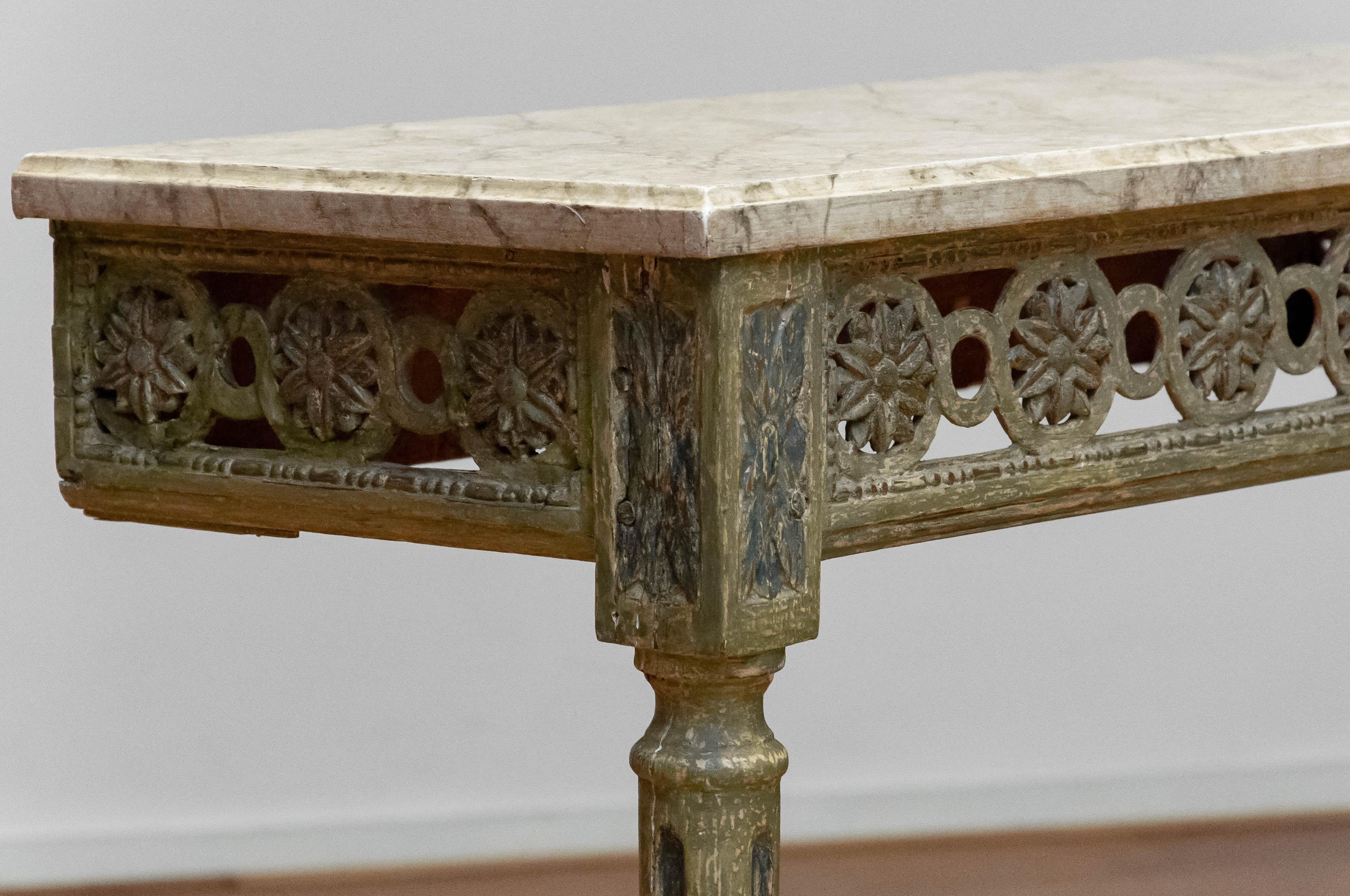 Antique Louis XVI Swedish Painted Console From Early 18th Century Marble Painted For Sale 1