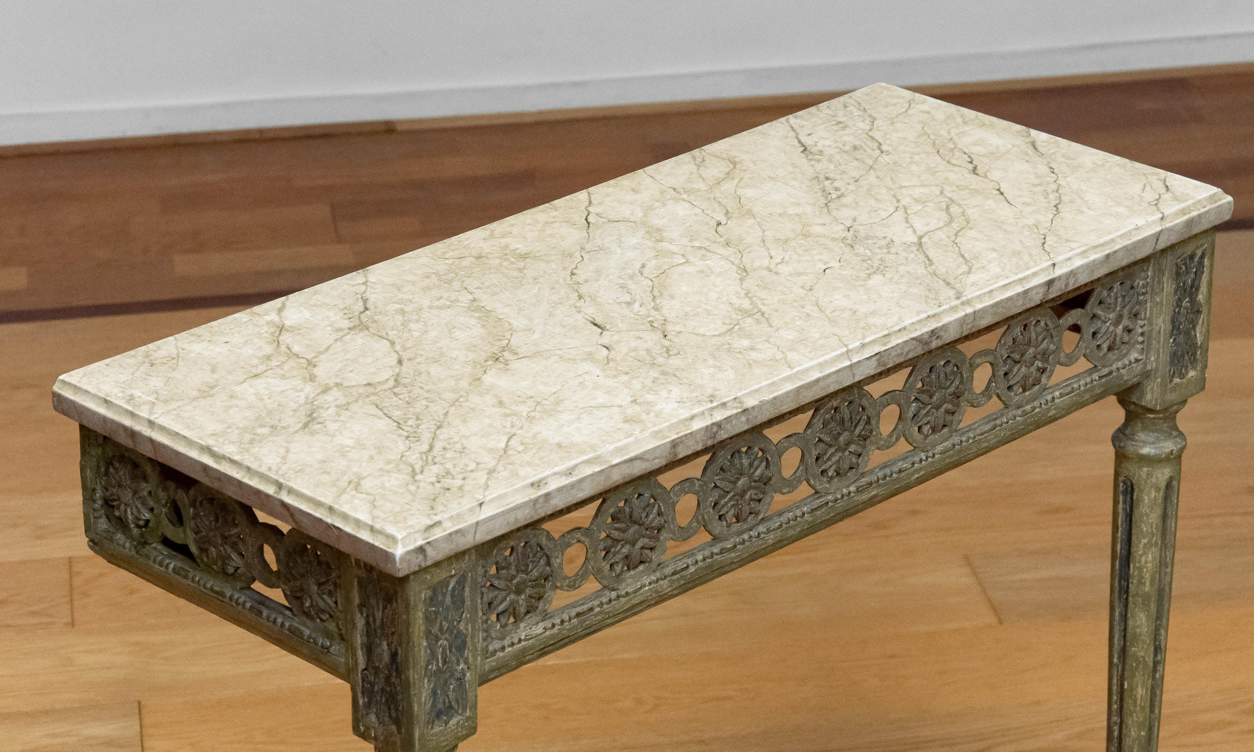 Antique Louis XVI Swedish Painted Console From Early 18th Century Marble Painted For Sale 2