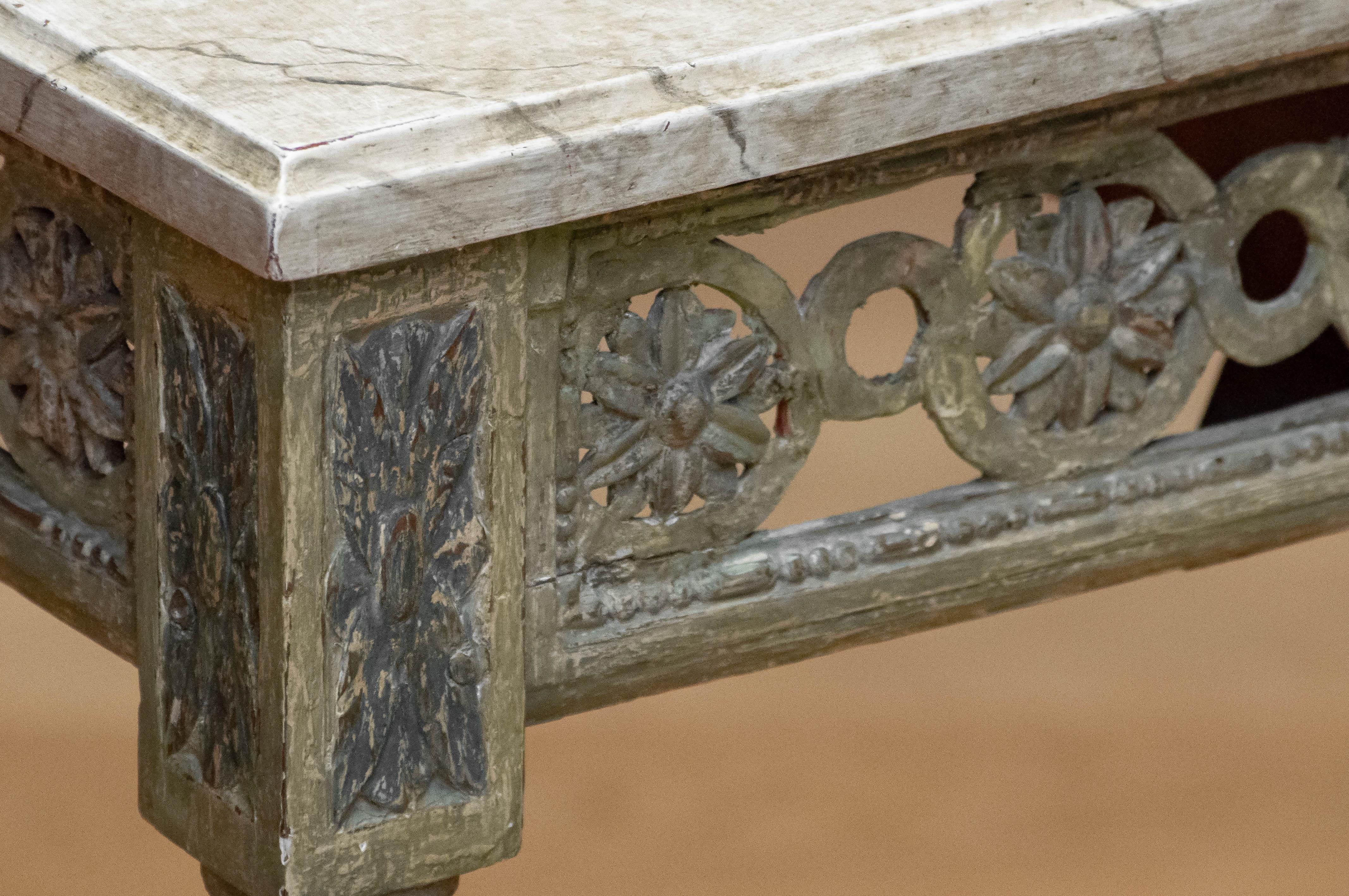 Antique Louis XVI Swedish Painted Console From Early 18th Century Marble Painted For Sale 4