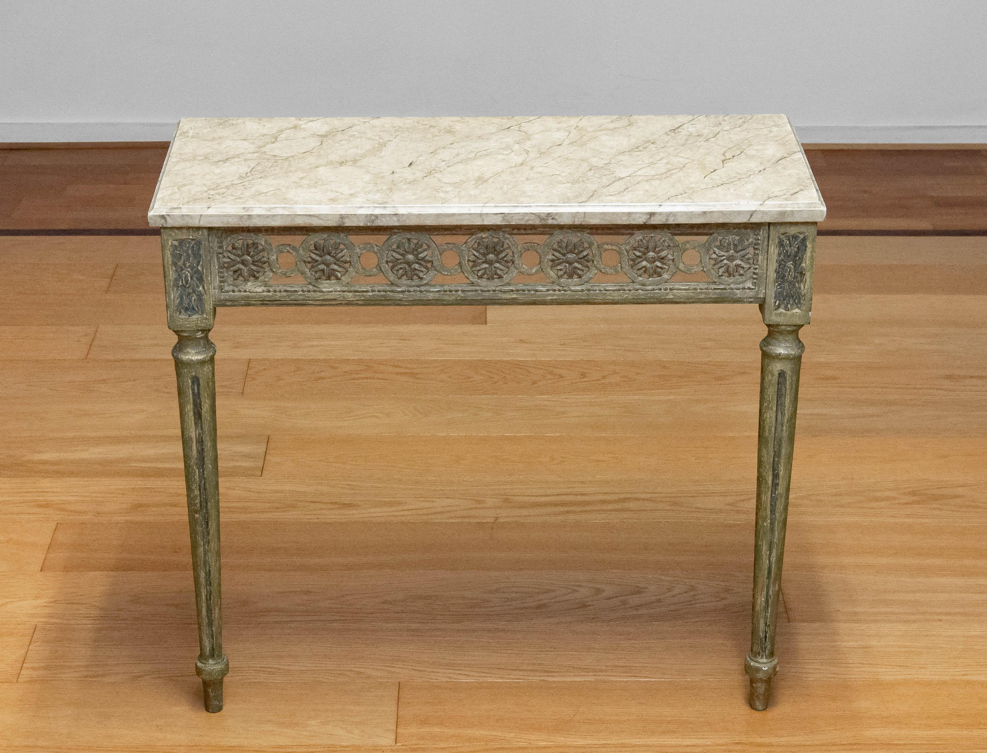 Antique Louis XVI Swedish Painted Console From Early 18th Century Marble Painted For Sale 5