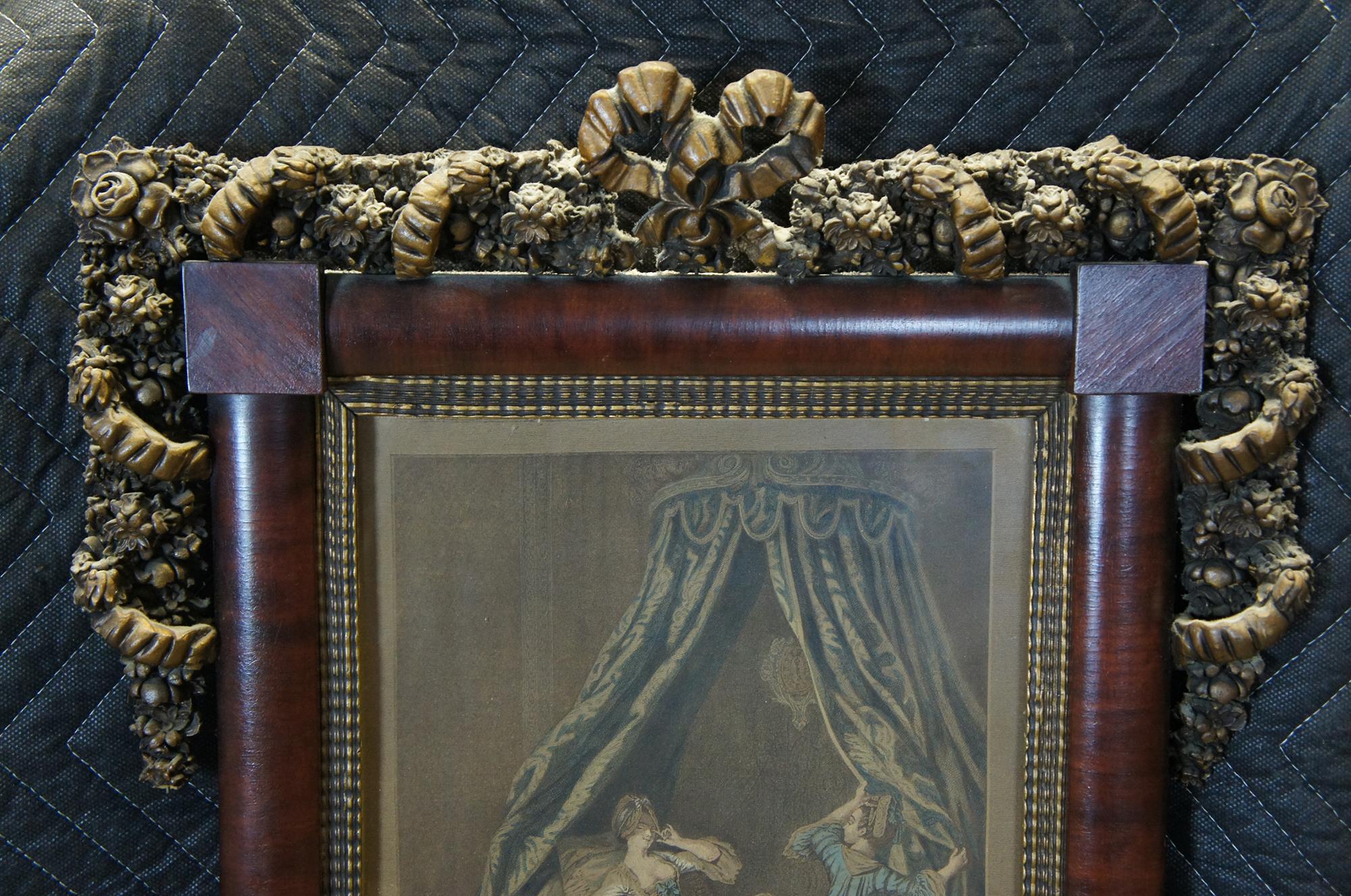Antique Louis XVI Trumeau Pier Mirror & Engraving Le Lever Romanet Freudenberg For Sale 7