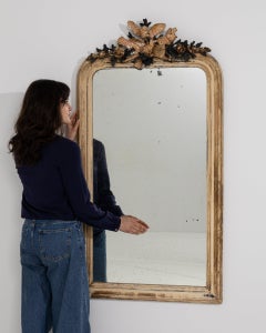 Antique Louis XVI Wall Mirror with Distressed Cream/Gold Frame