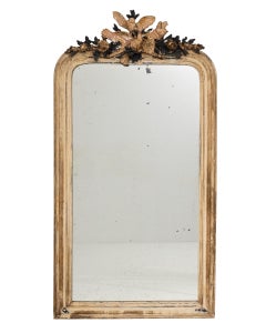 Antique Louis XVI Wall Mirror with Distressed Cream/Gold Frame