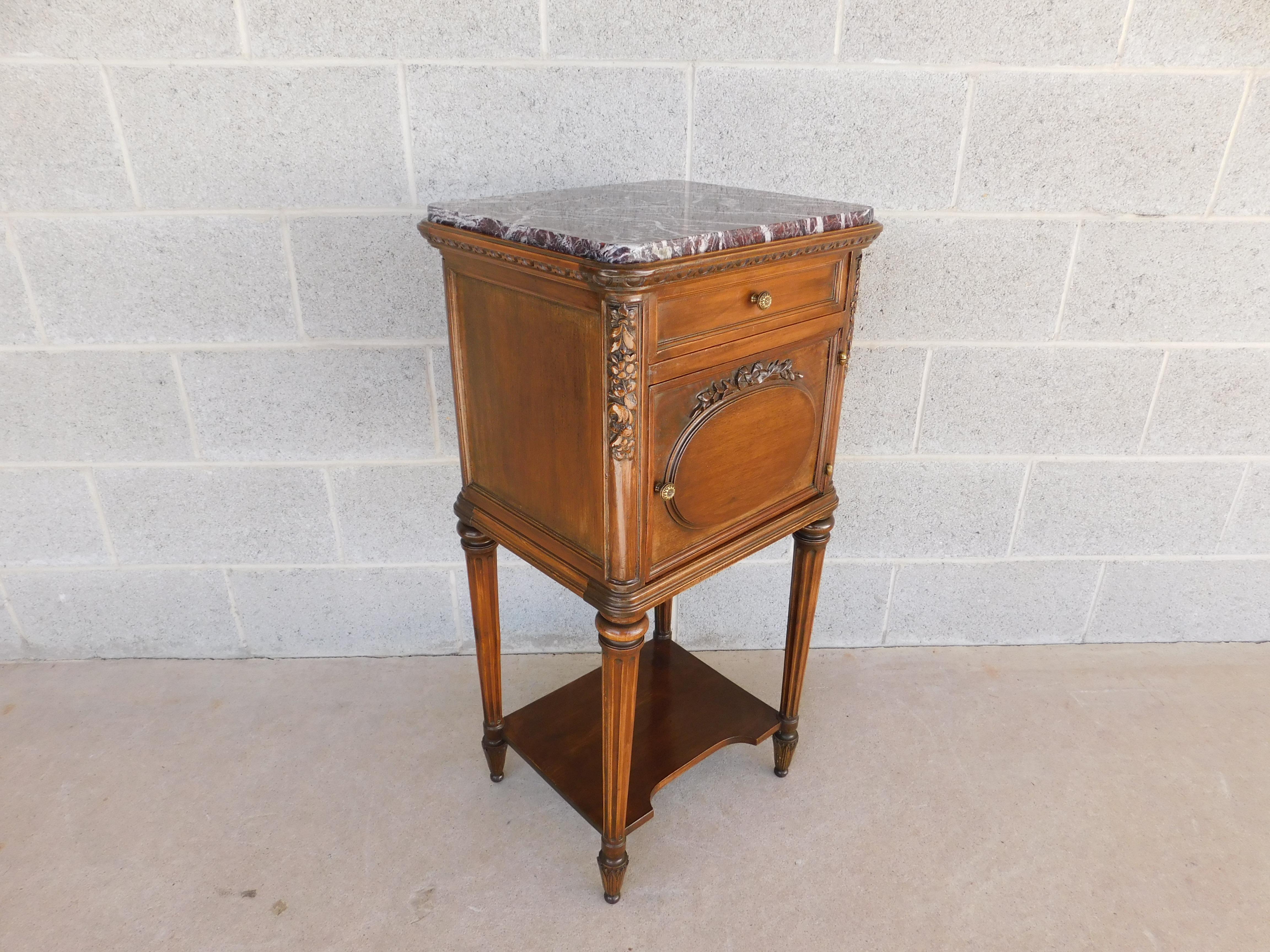 Antique Louis XVI Walnut Marble Top Side Table 5