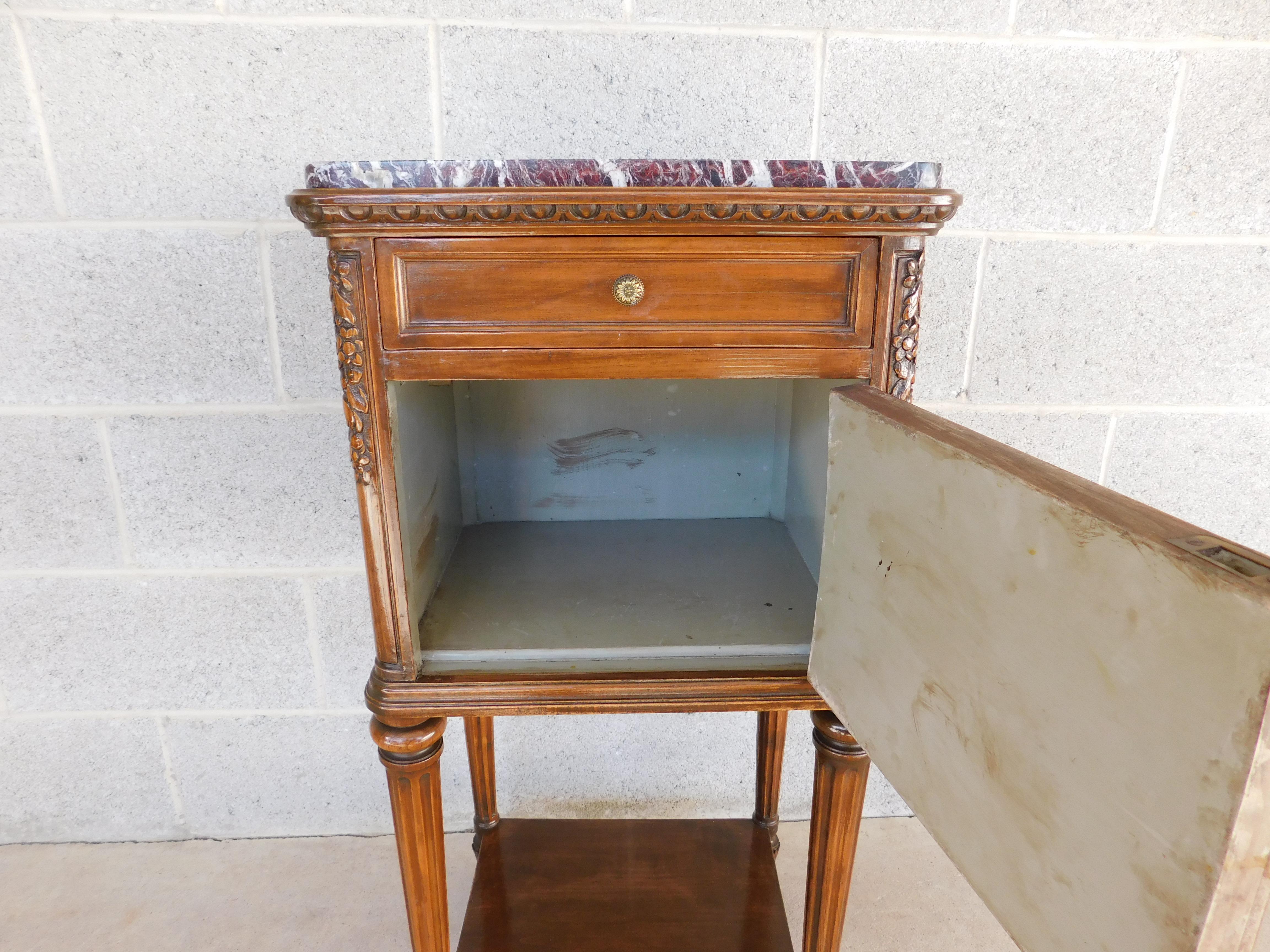 Antique Louis XVI Walnut Marble Top Side Table For Sale 9