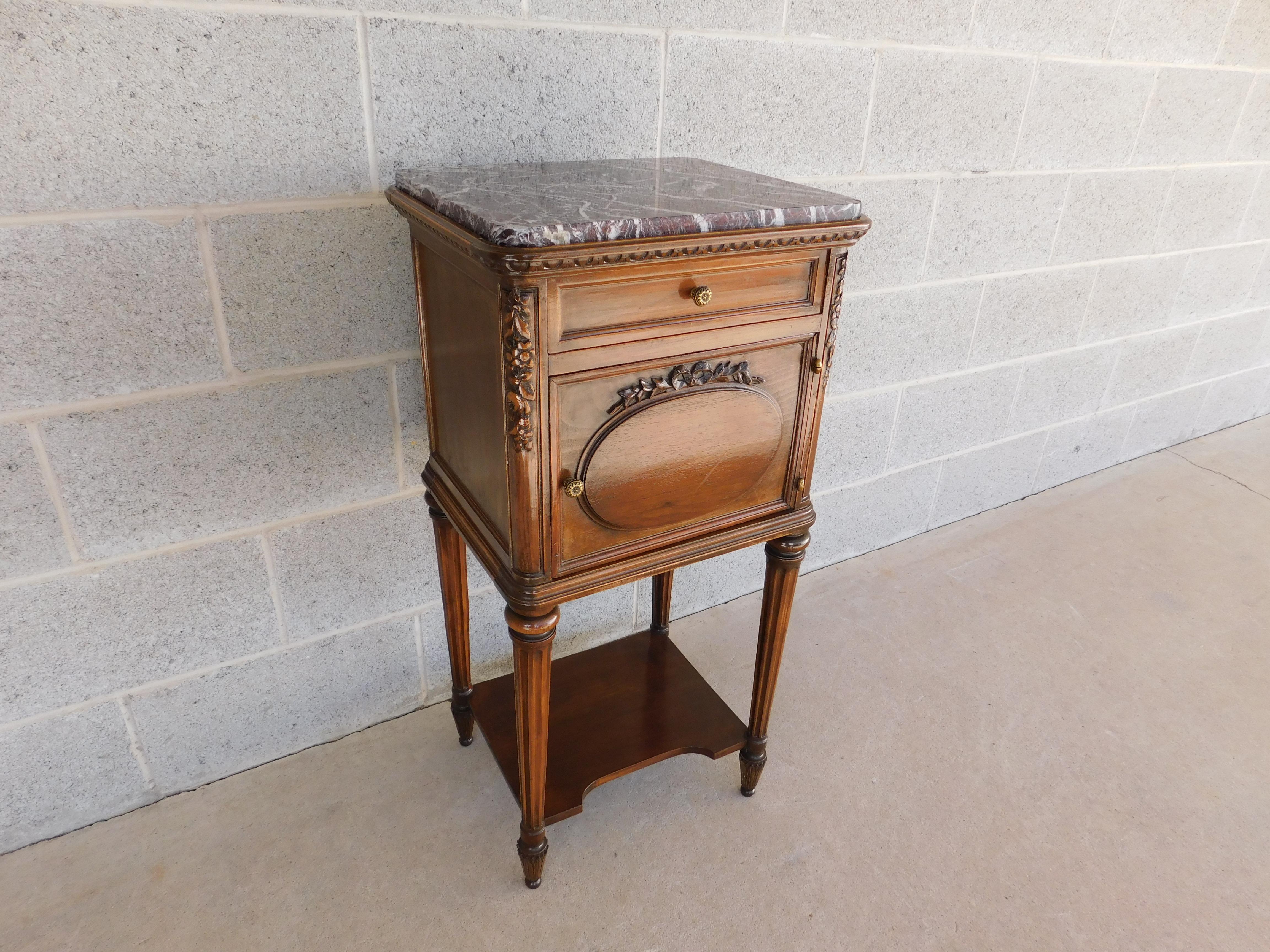 Antique Louis XVI Walnut Marble Top Side Table 10