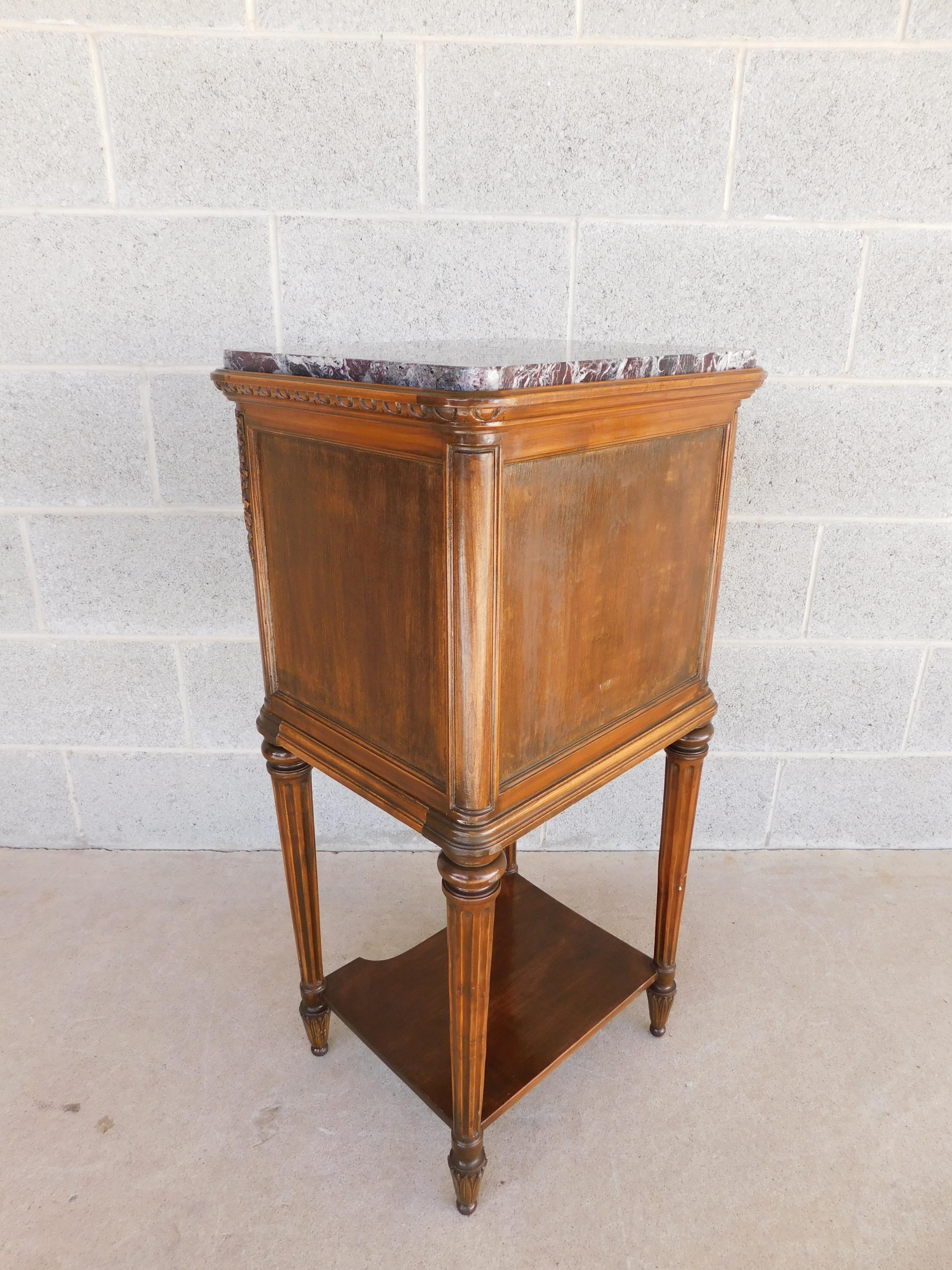 Antique Louis XVI Walnut Marble Top Side Table For Sale 12