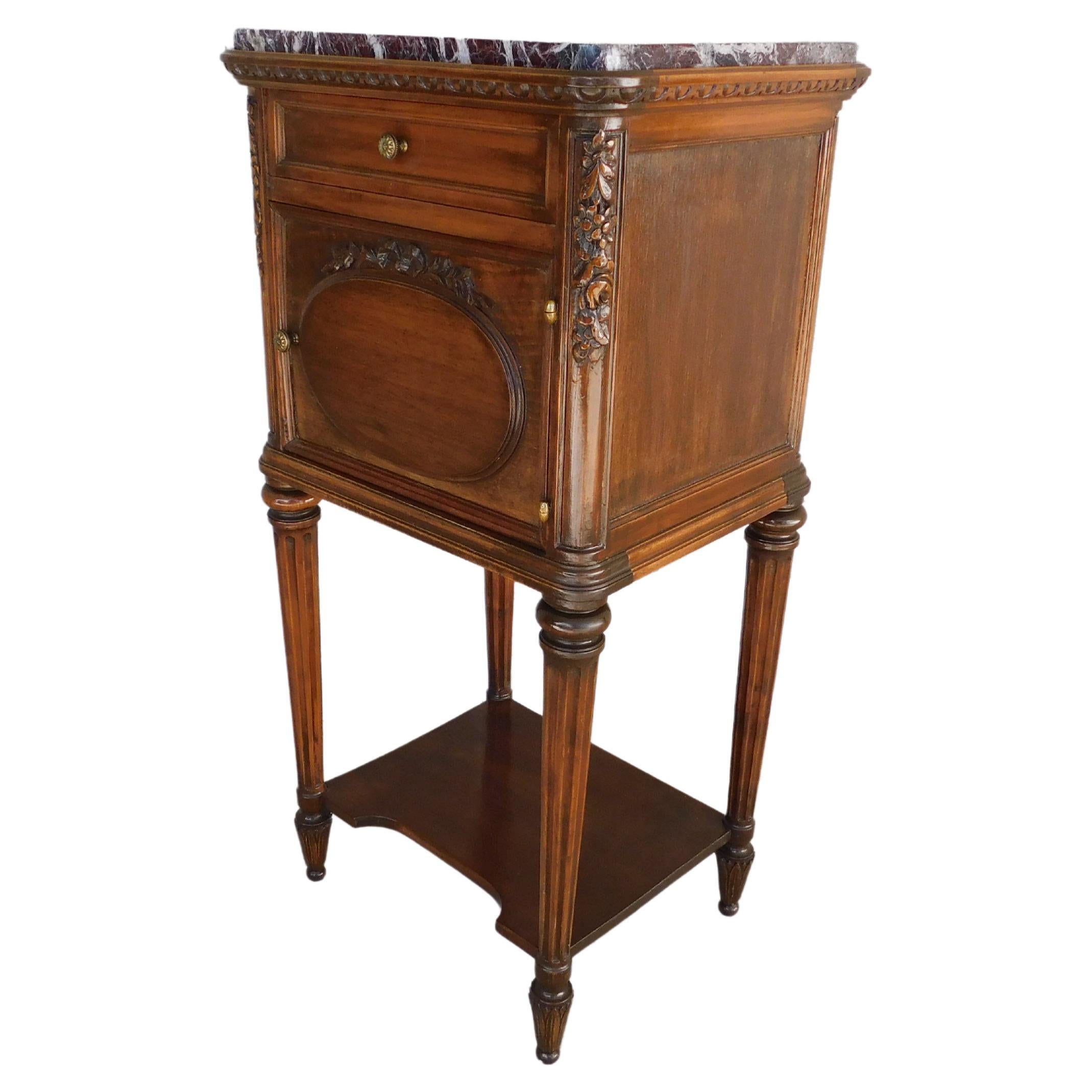 Antique Louis XVI Walnut Marble Top Side Table For Sale