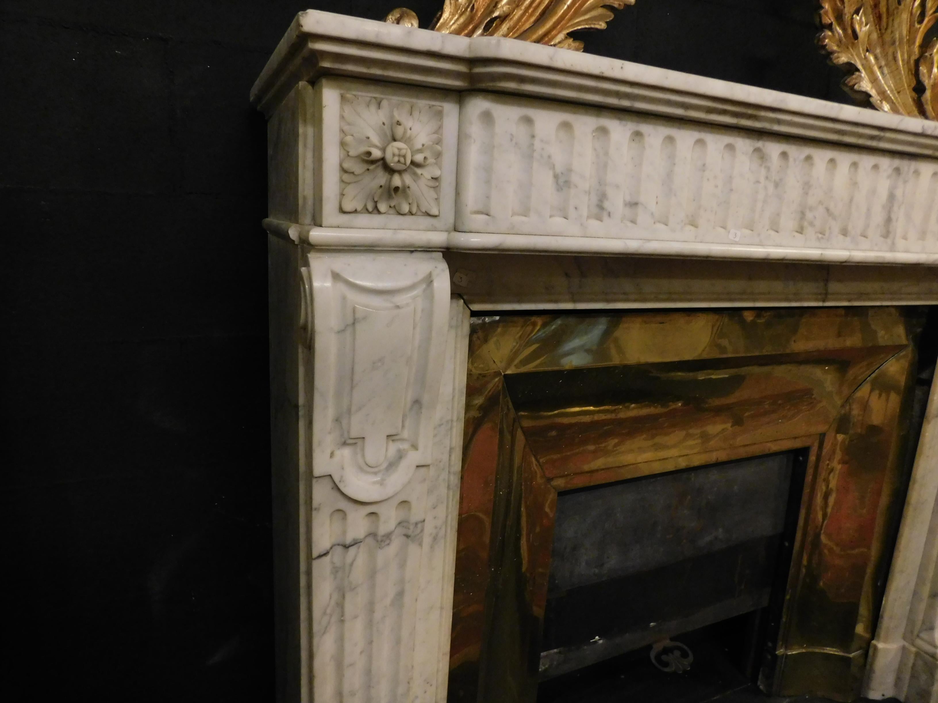 Antique Louis XVI White Marble Fireplace with Original Brass Counter-Heart, 1700 7