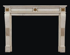 Antique Louis XVI White Marble Mantel Gilded Bronze Ormulu