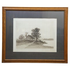 Antique Louise Howland King Signed Birthplace of George Washington Etching 30"