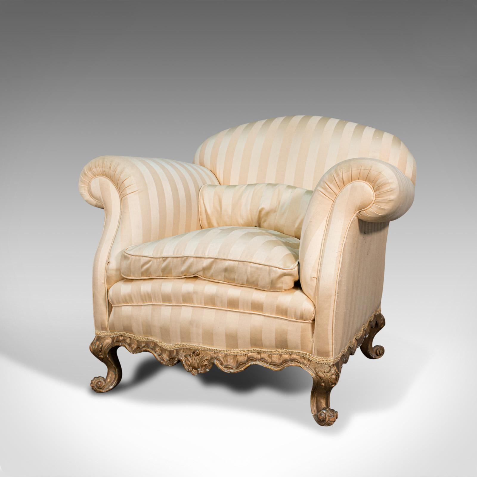 Antique Lounge Armchair, French, Textile, Beech, Tub Seat, Late Victorian, 1900 In Good Condition In Hele, Devon, GB