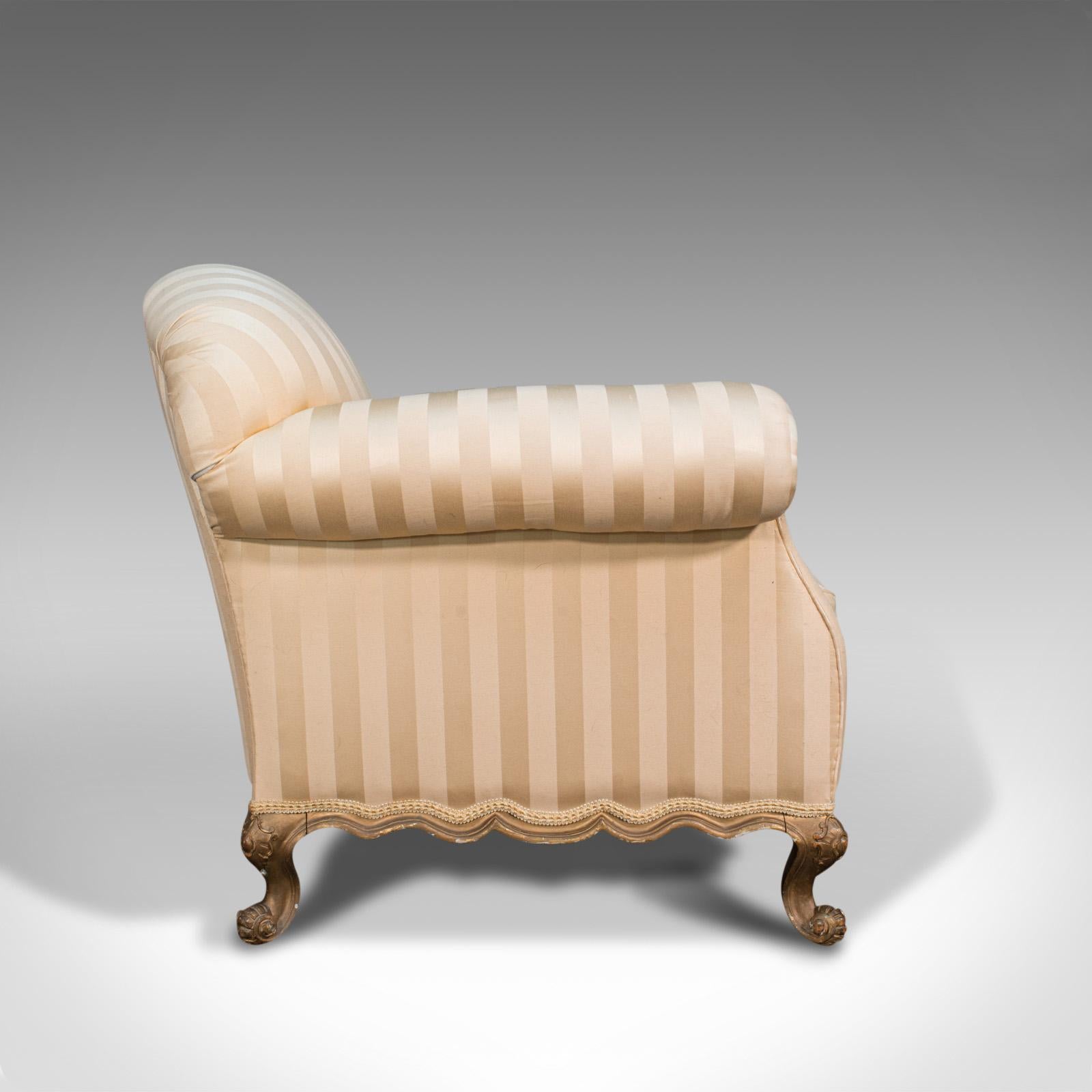 19th Century Antique Lounge Armchair, French, Textile, Beech, Tub Seat, Late Victorian, 1900