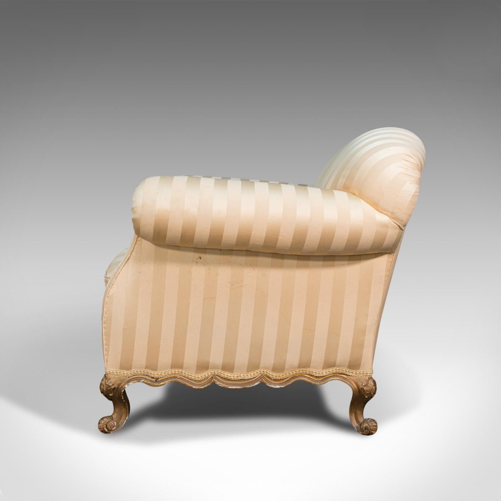 Antique Lounge Armchair, French, Textile, Beech, Tub Seat, Late Victorian, 1900 1