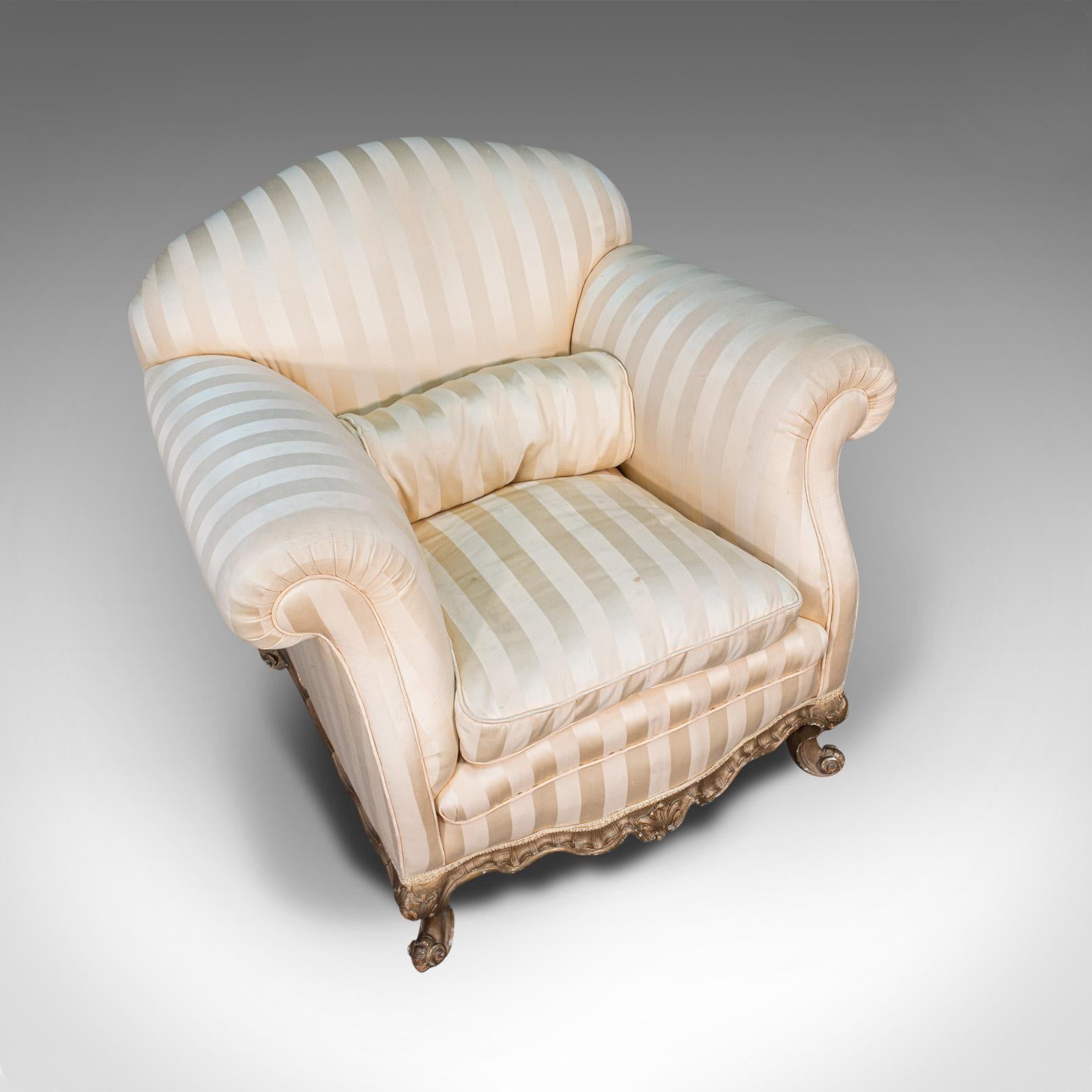 Antique Lounge Armchair, French, Textile, Beech, Tub Seat, Late Victorian, 1900 3