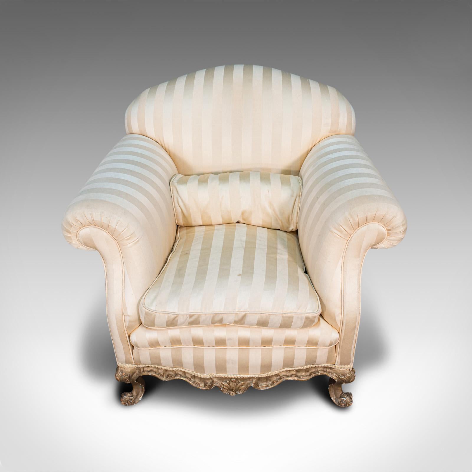 Antique Lounge Armchair, French, Textile, Beech, Tub Seat, Late Victorian, 1900 4