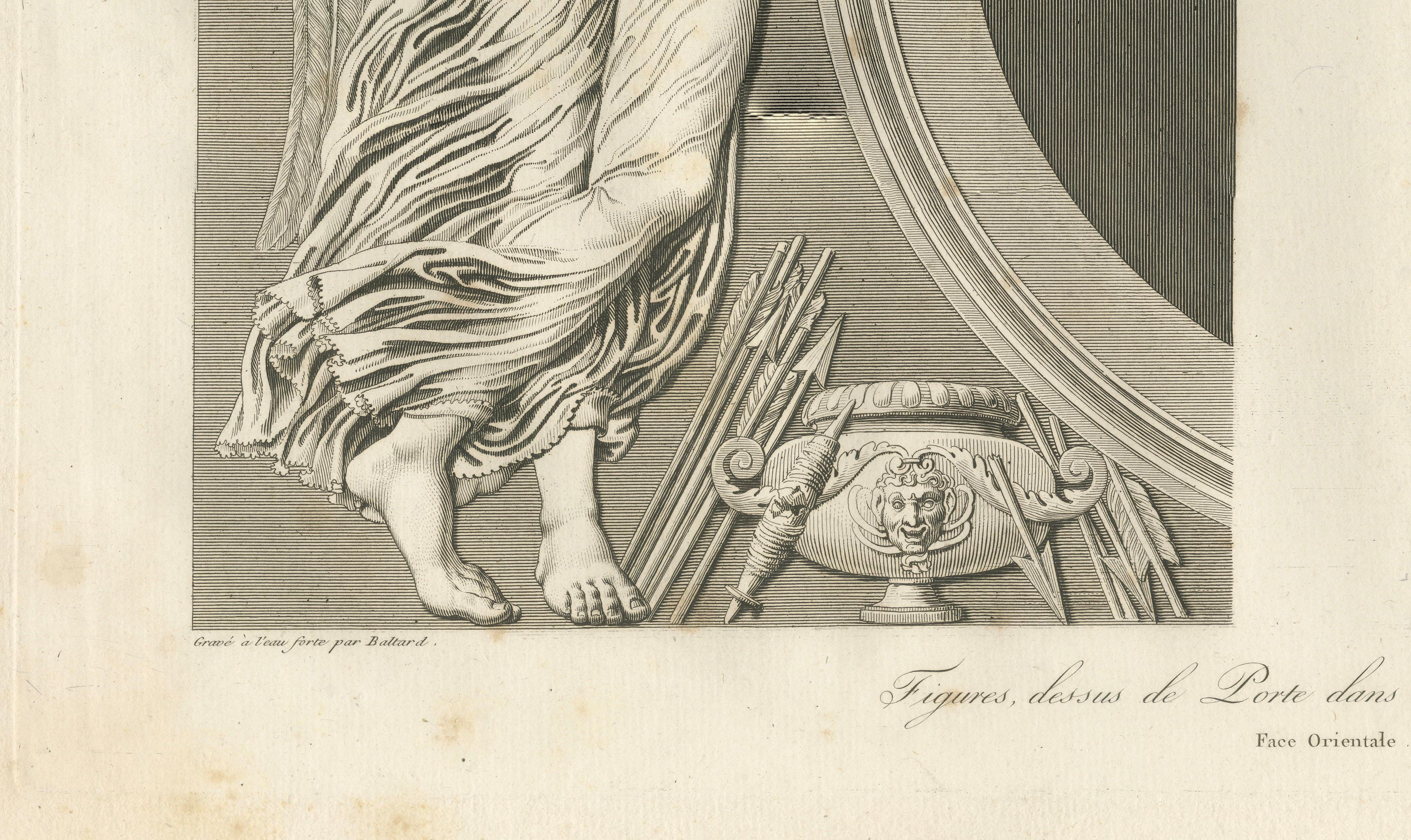 Antique Louvre Architectural Engravings Pair, French Neoclassical Reliefs, 1803