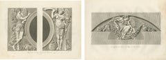 Antique Louvre Architectural Engravings Pair, French Neoclassical Reliefs, 1803