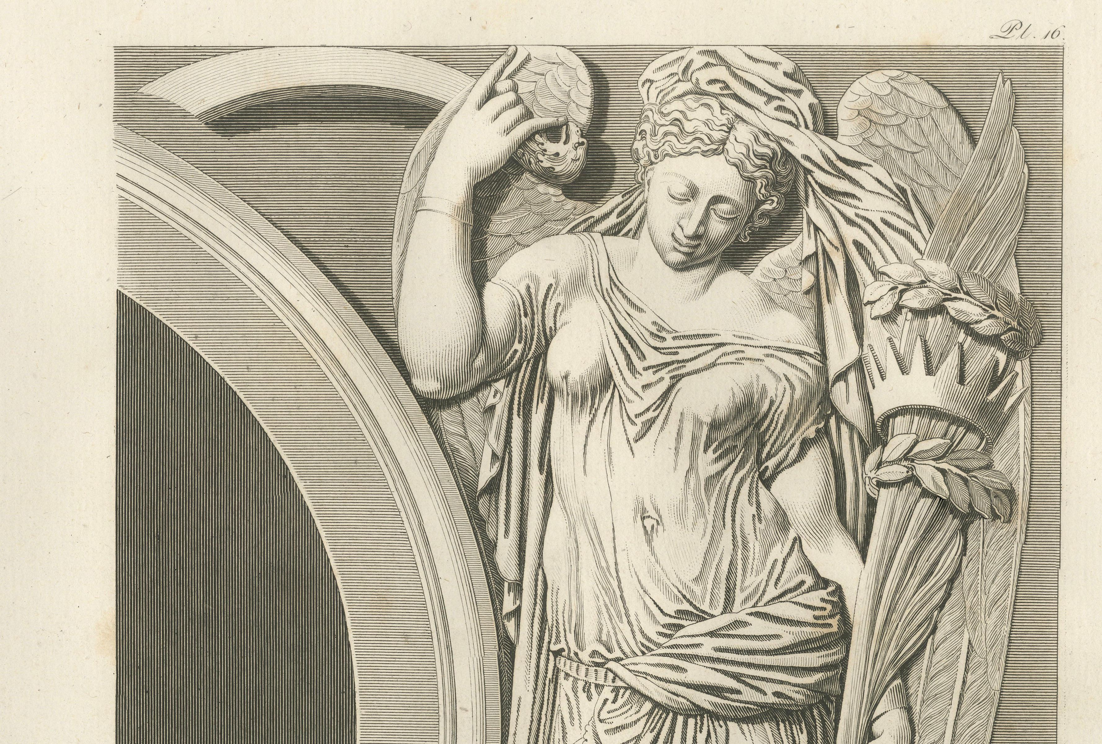 Antique Louvre Architectural Engravings Pair, French Neoclassical Reliefs, 1803