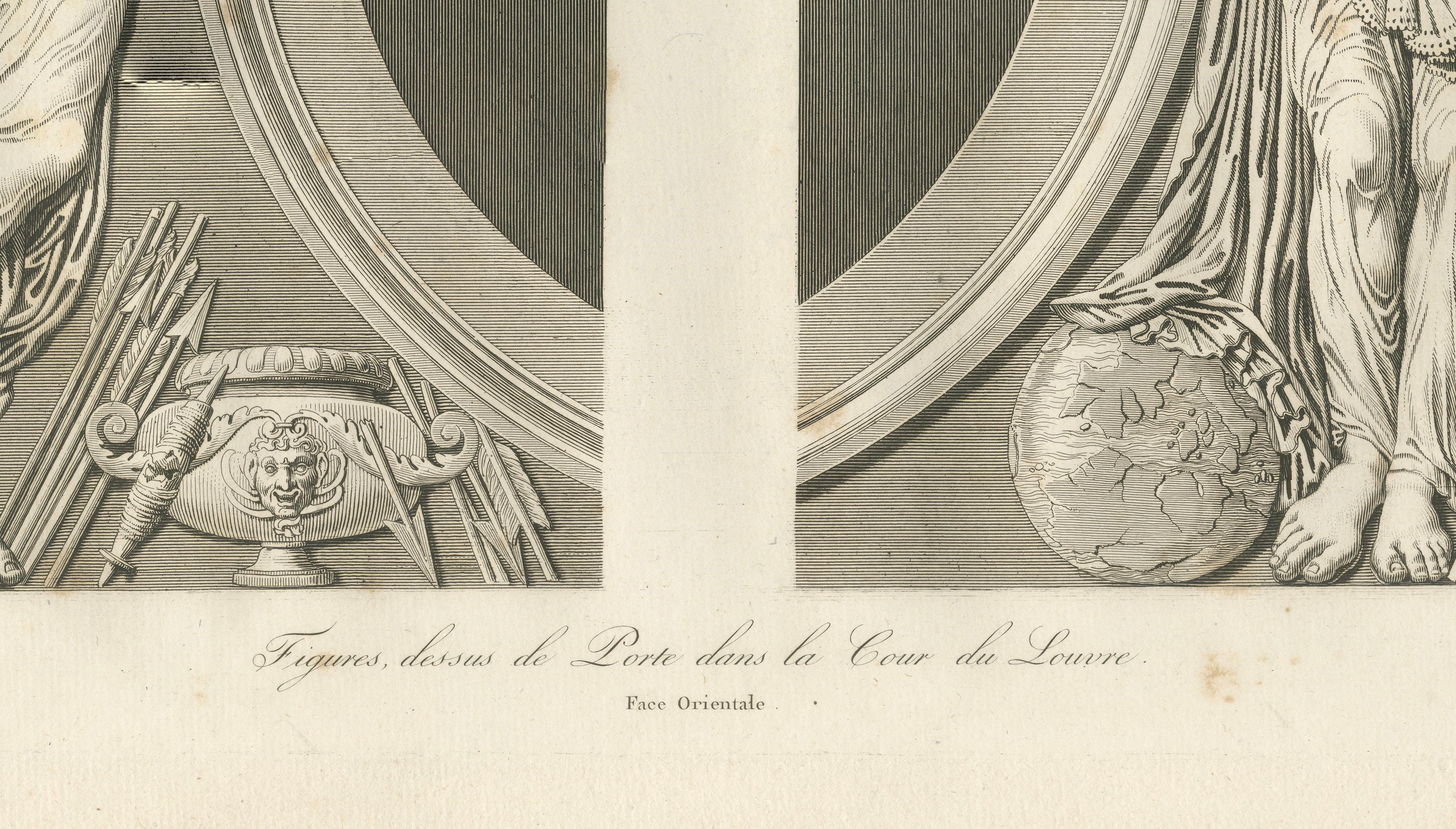 Antique Louvre Architectural Engravings Pair, French Neoclassical Reliefs, 1803